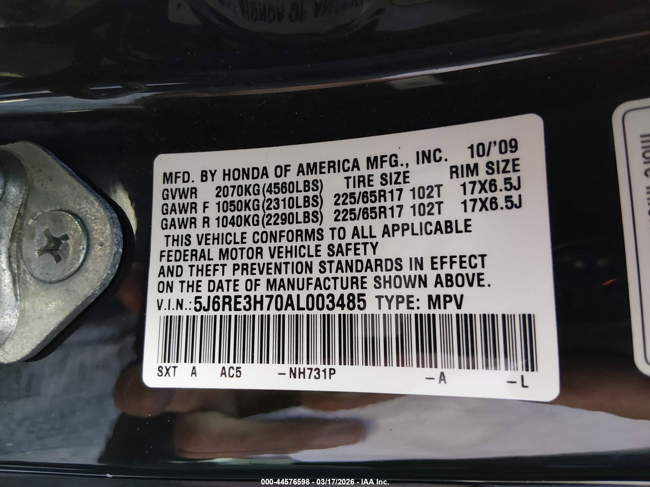 2010 Honda Cr-v Ex-l Black vin: 5J6RE3H70AL003485
