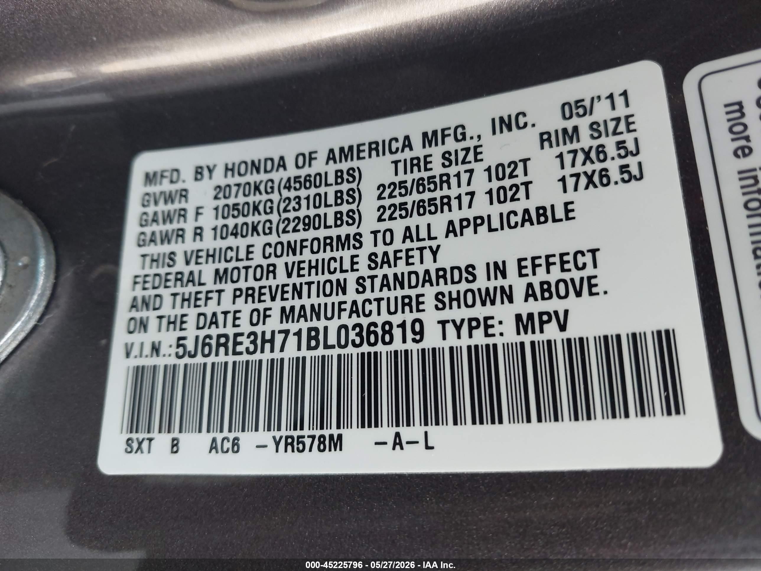 2011 Honda Cr-v Ex-l Brown vin: 5J6RE3H71BL036819
