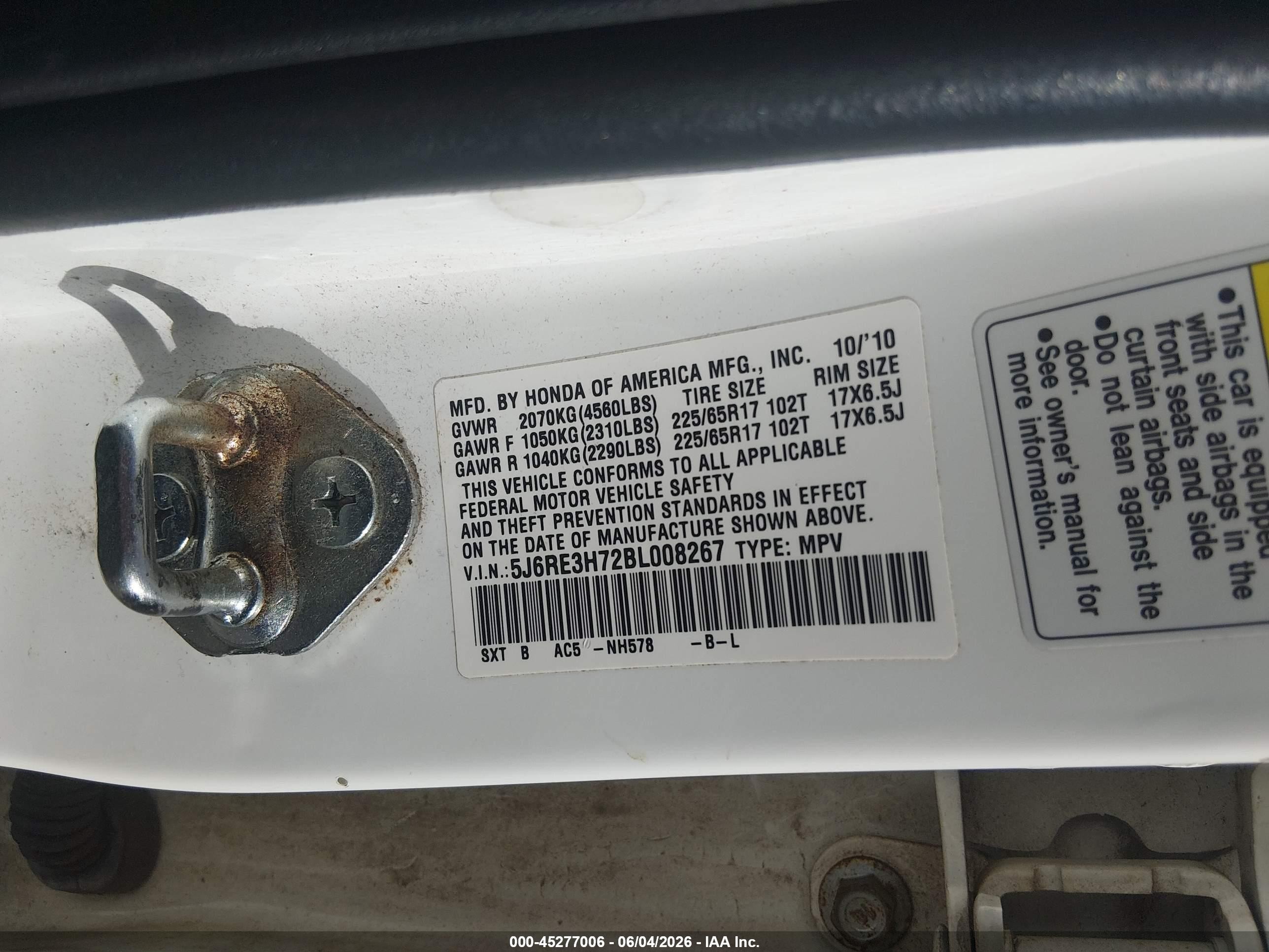 2011 Honda Cr-v Ex-l Белый vin: 5J6RE3H72BL008267