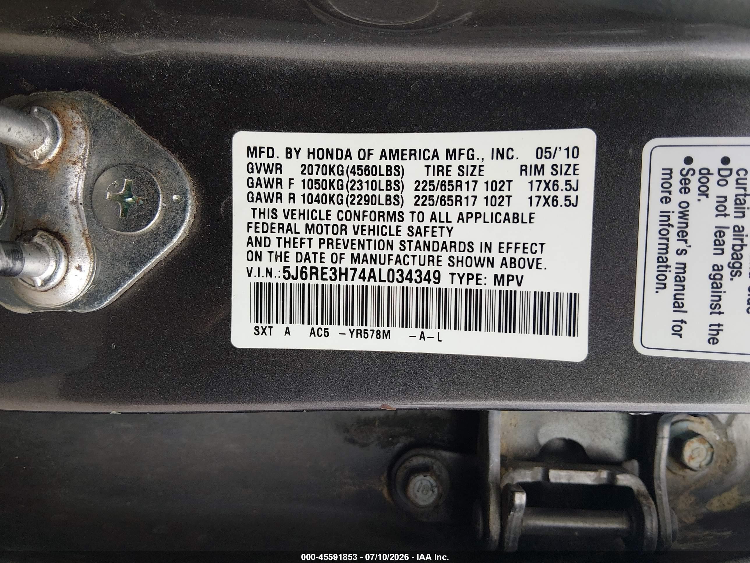 2010 Honda Cr-v Ex-l Gray vin: 5J6RE3H74AL034349