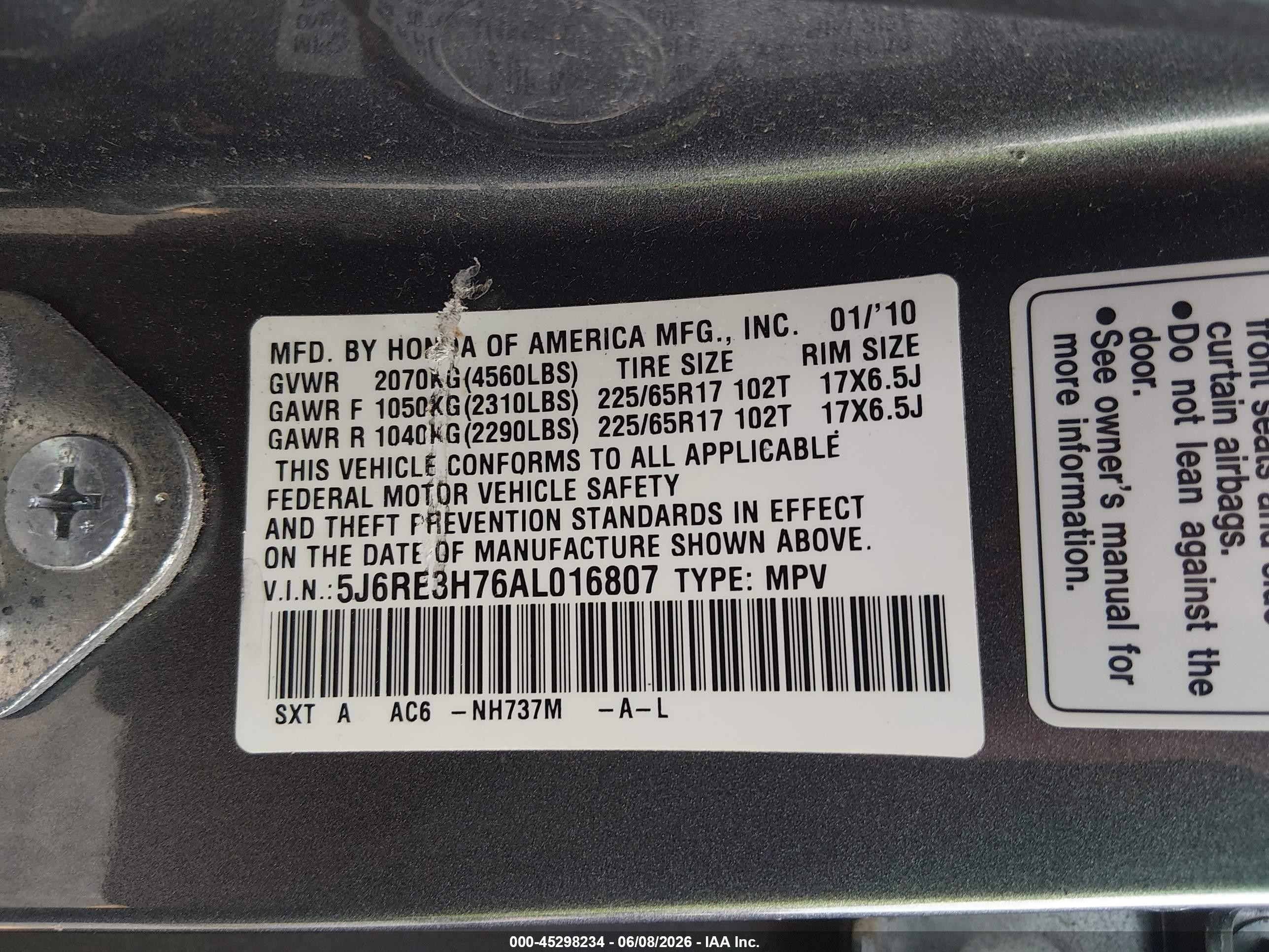 2010 Honda Cr-v Ex-l Gray vin: 5J6RE3H76AL016807