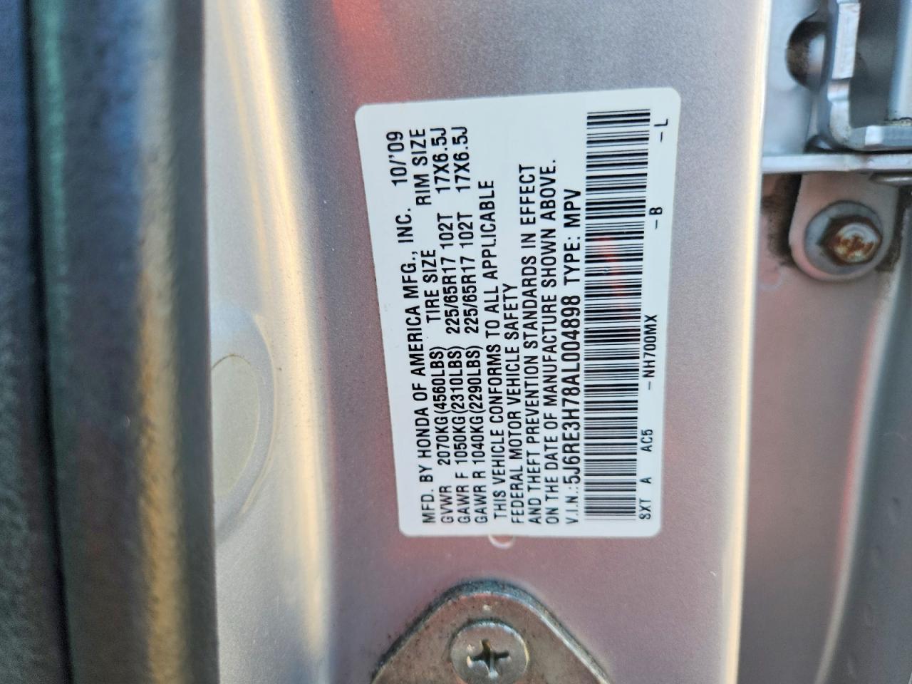 2010 Honda Crv Silver vin: 5J6RE3H78AL004898