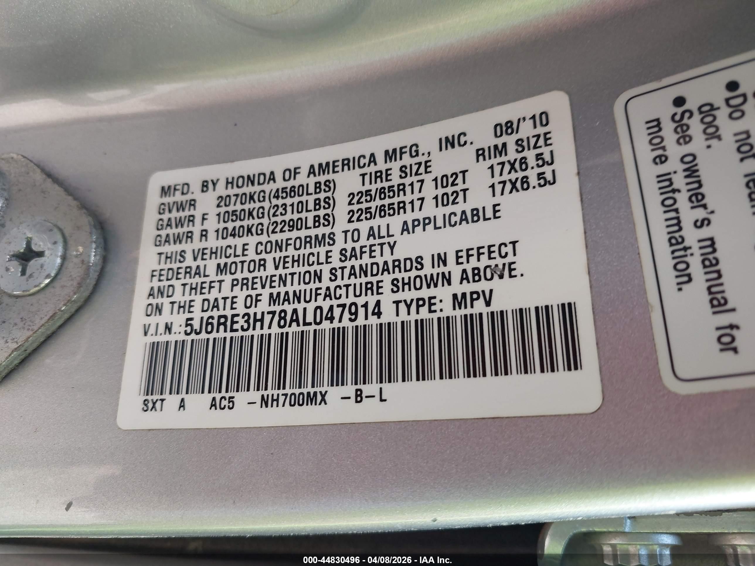 2010 Honda Cr-v Ex-l Silver vin: 5J6RE3H78AL047914