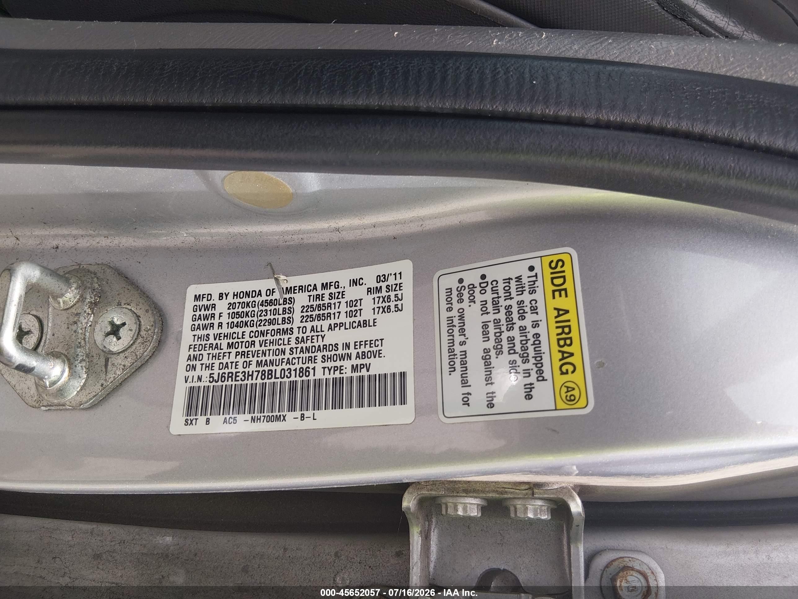 2011 Honda Cr-v Ex-l Silver vin: 5J6RE3H78BL031861