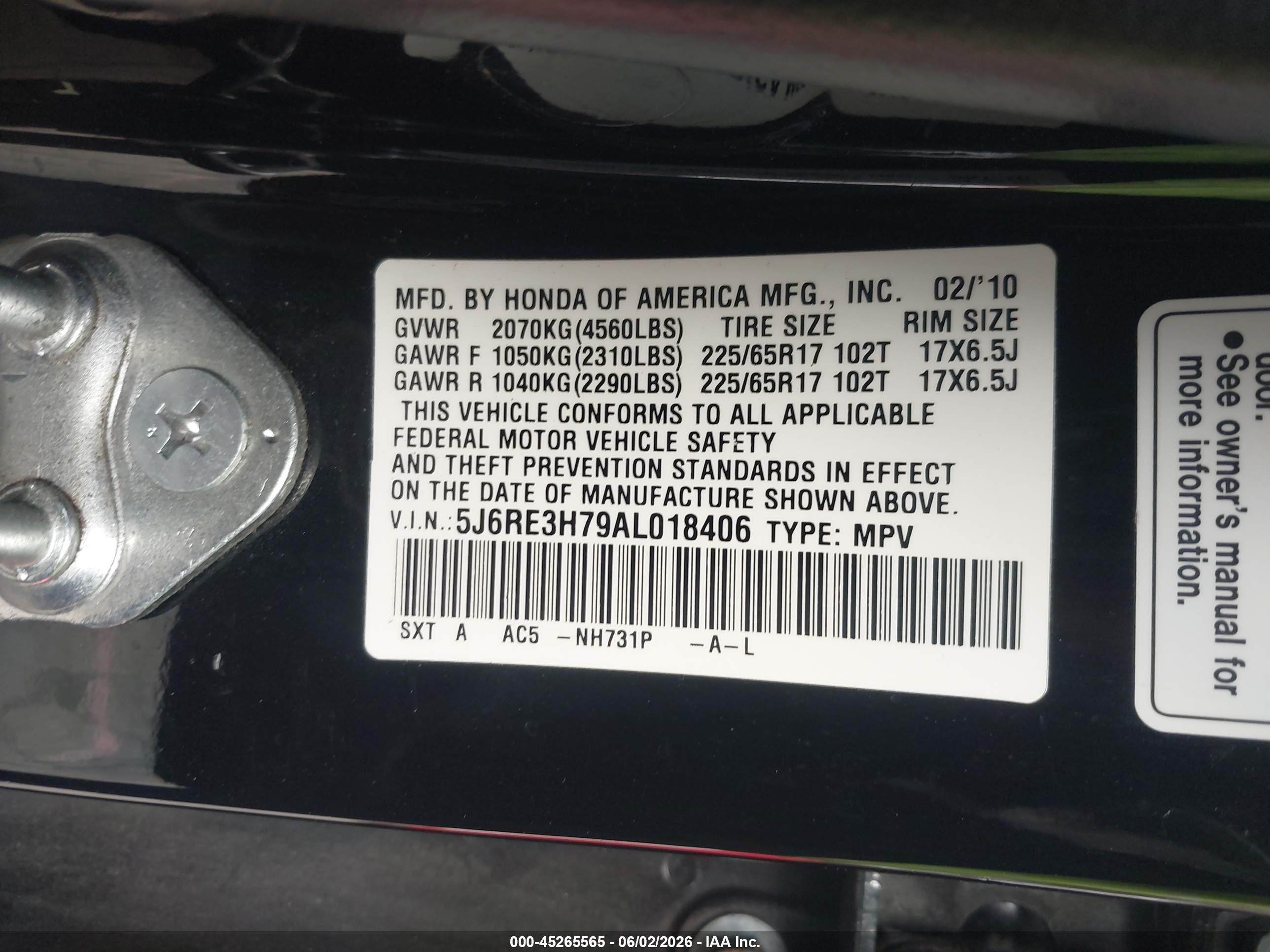 2010 Honda Cr-v Ex-l Black vin: 5J6RE3H79AL018406
