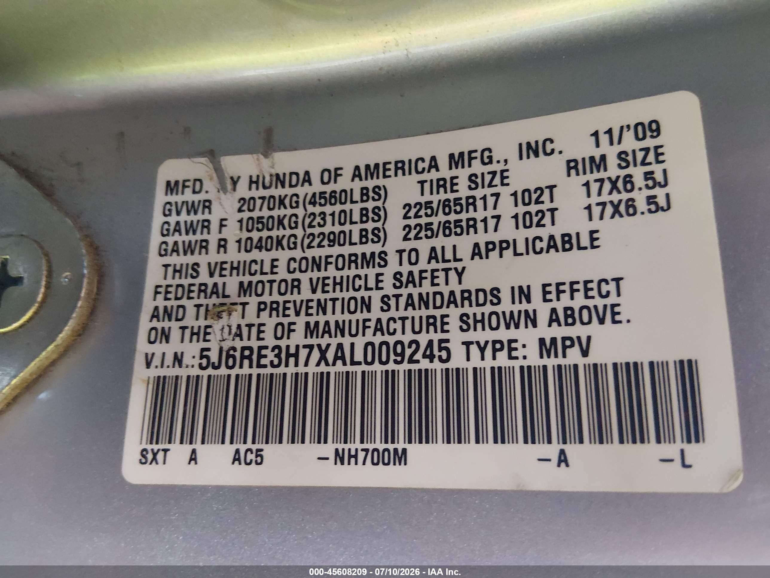 2010 Honda Cr-v Ex-l Gray vin: 5J6RE3H7XAL009245