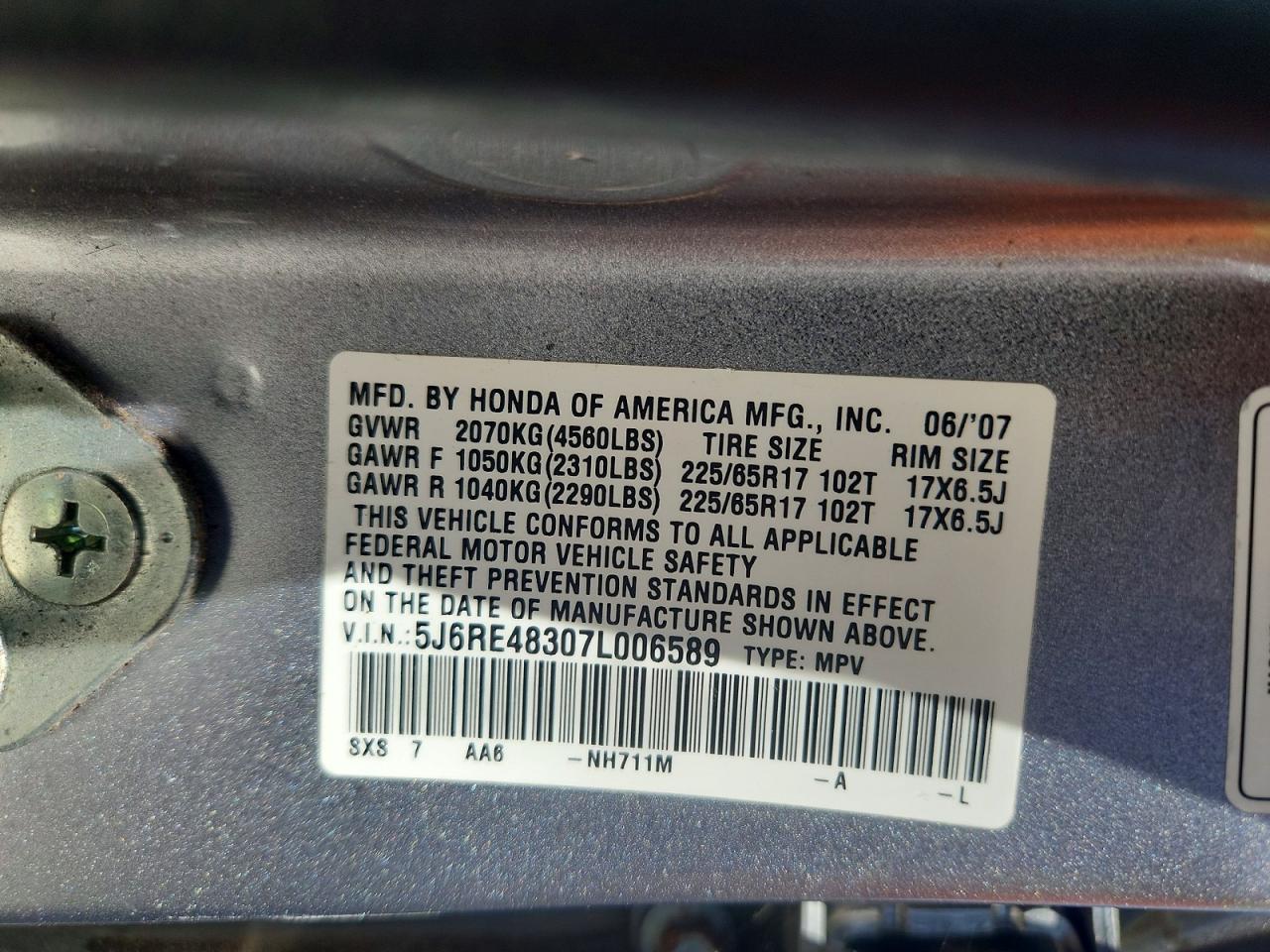 2007 Honda Cr-v Lx Серебряный vin: 5J6RE48307L006589