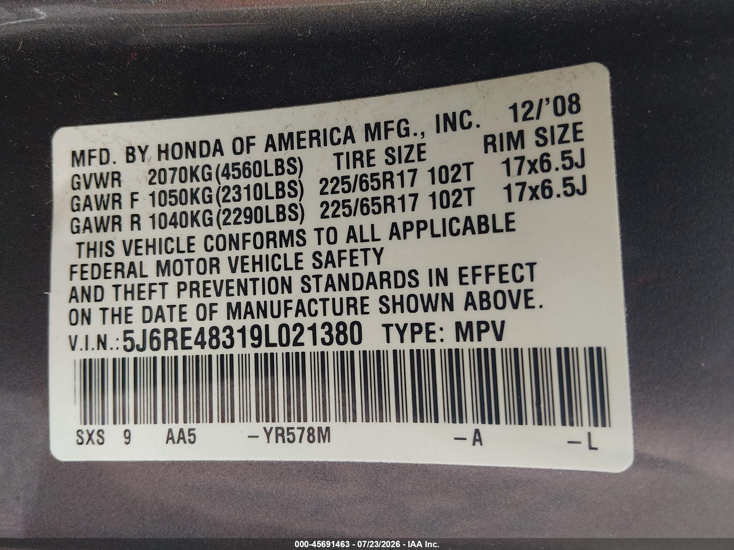 2009 Honda Cr-v Lx Gray vin: 5J6RE48319L021380