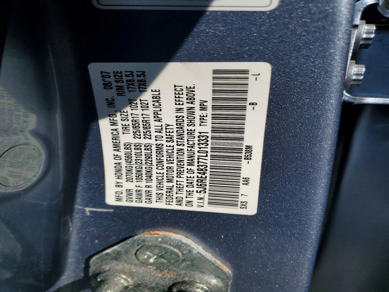 2007 Honda Cr-v Lx Синий vin: 5J6RE48377L013331