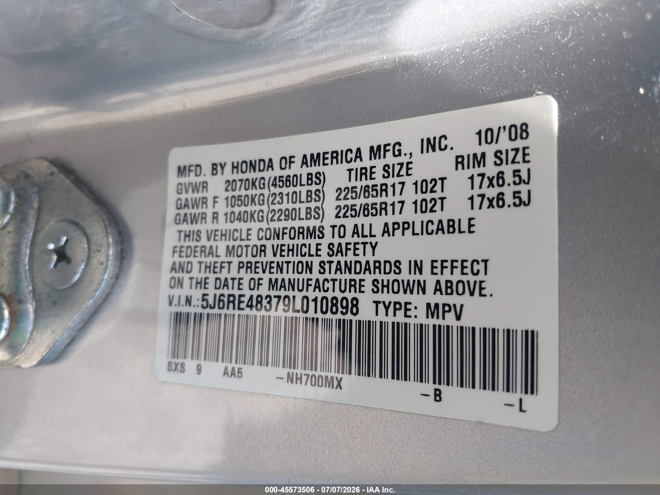 2009 Honda Cr-v Lx Silver vin: 5J6RE48379L010898