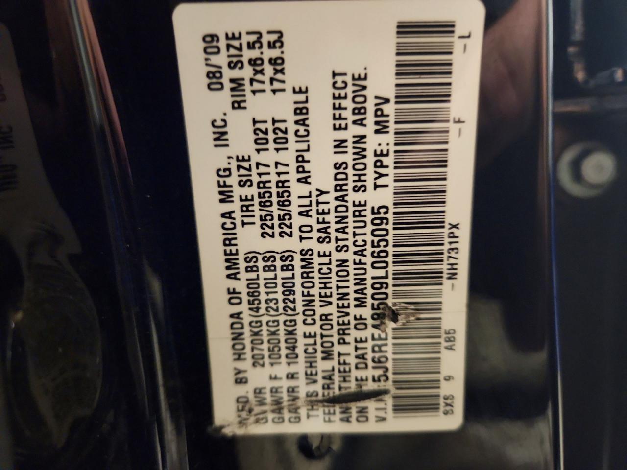 2009 Honda Cr-v Ex Black vin: 5J6RE48509L065095