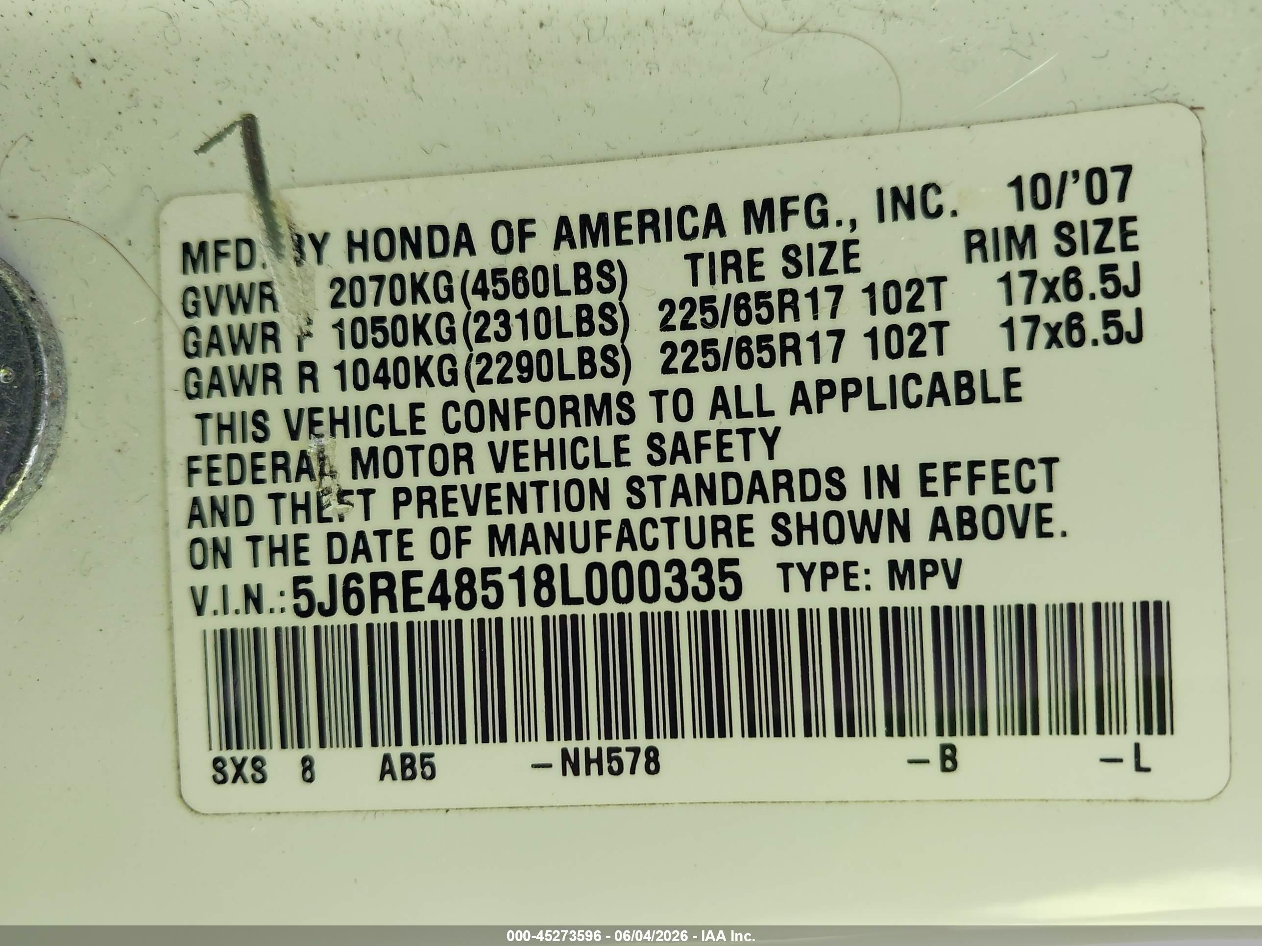 2008 Honda Cr-v Ex White vin: 5J6RE48518L000335