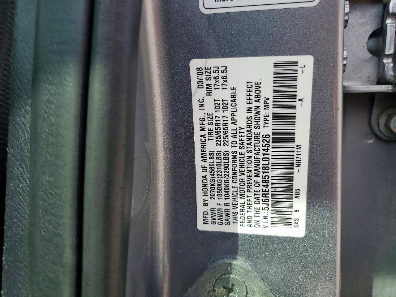 2008 Honda Cr-v Ex Серебряный vin: 5J6RE48518L014526