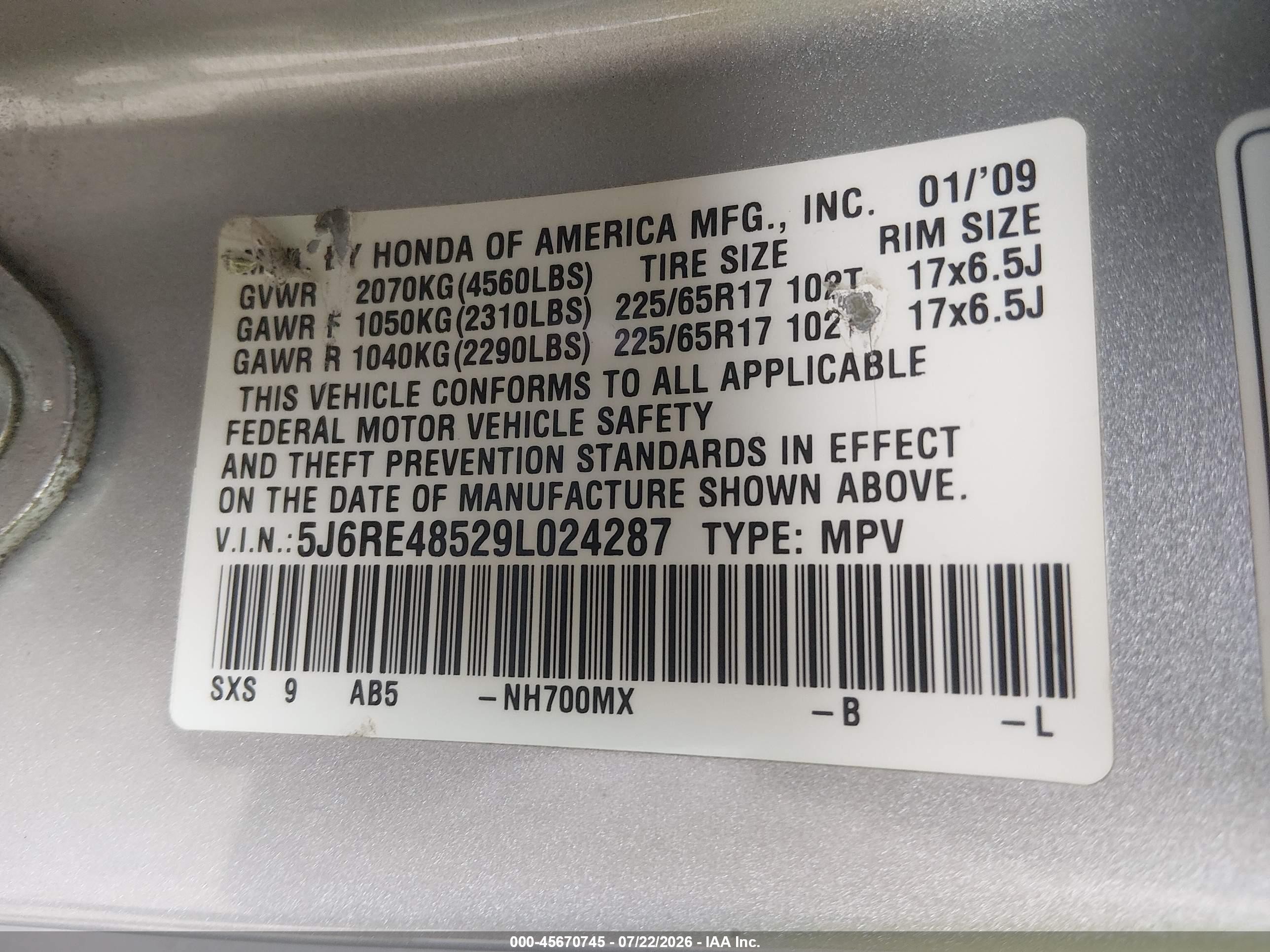 2009 Honda Cr-v Ex Silver vin: 5J6RE48529L024287