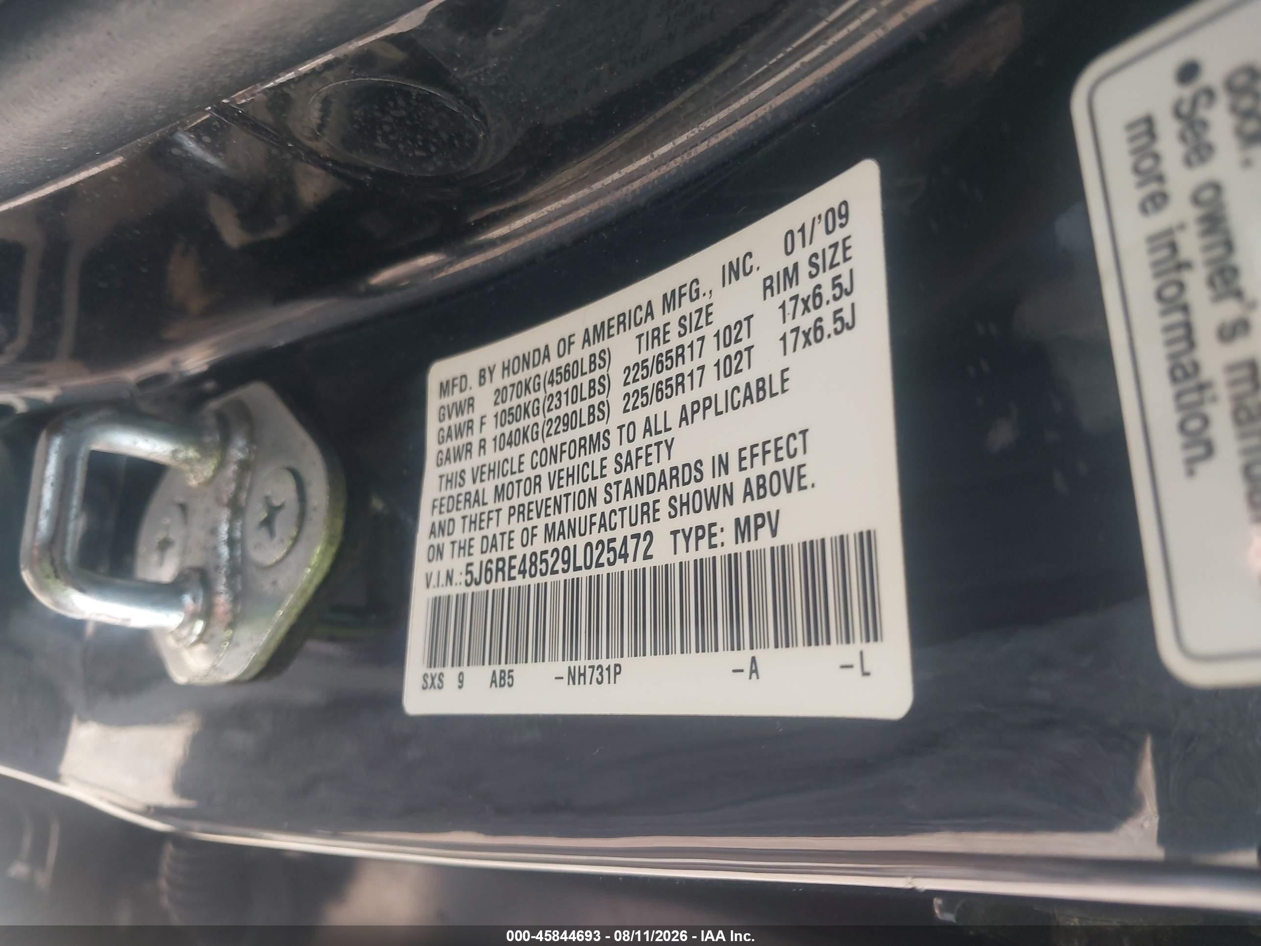 2009 Honda Cr-v Ex Черный vin: 5J6RE48529L025472