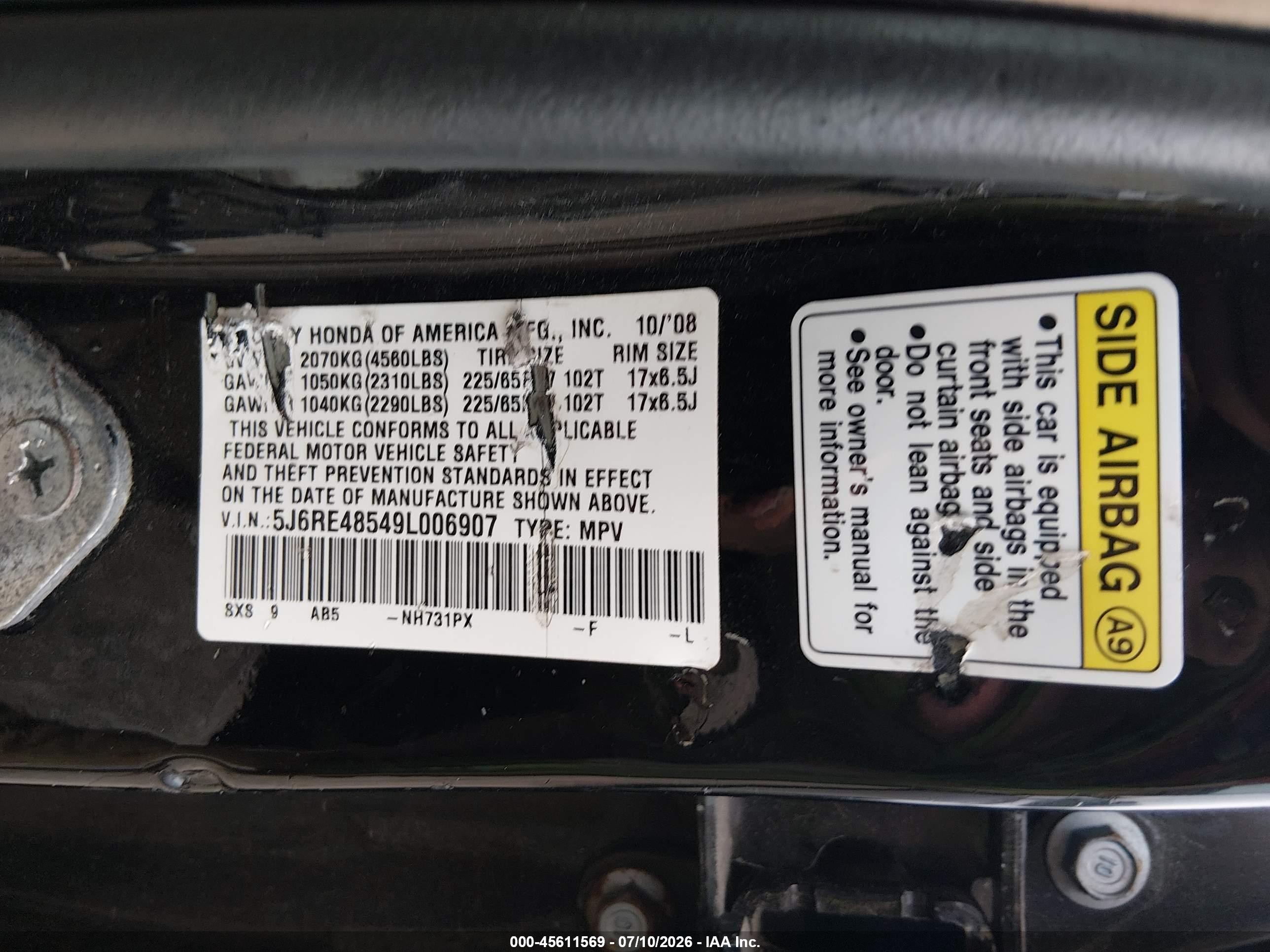 2009 Honda Cr-v Ex Black vin: 5J6RE48549L006907
