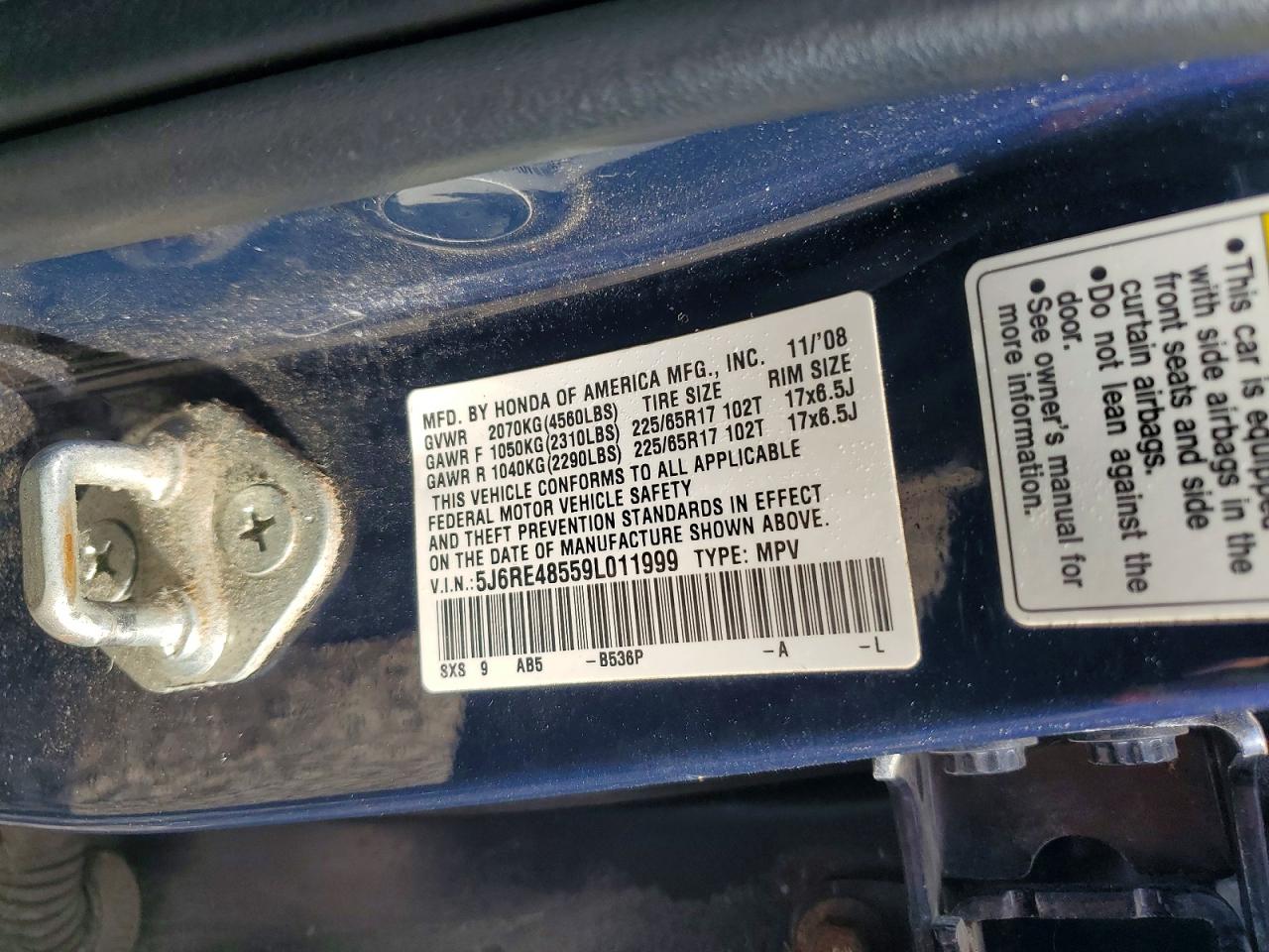 2009 Honda Cr-v Ex Синий vin: 5J6RE48559L011999