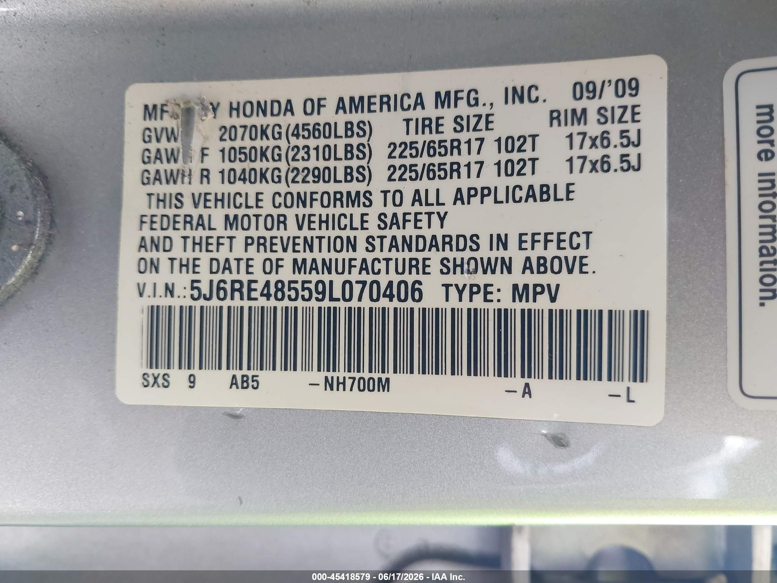 2009 Honda Cr-v Ex Silver vin: 5J6RE48559L070406