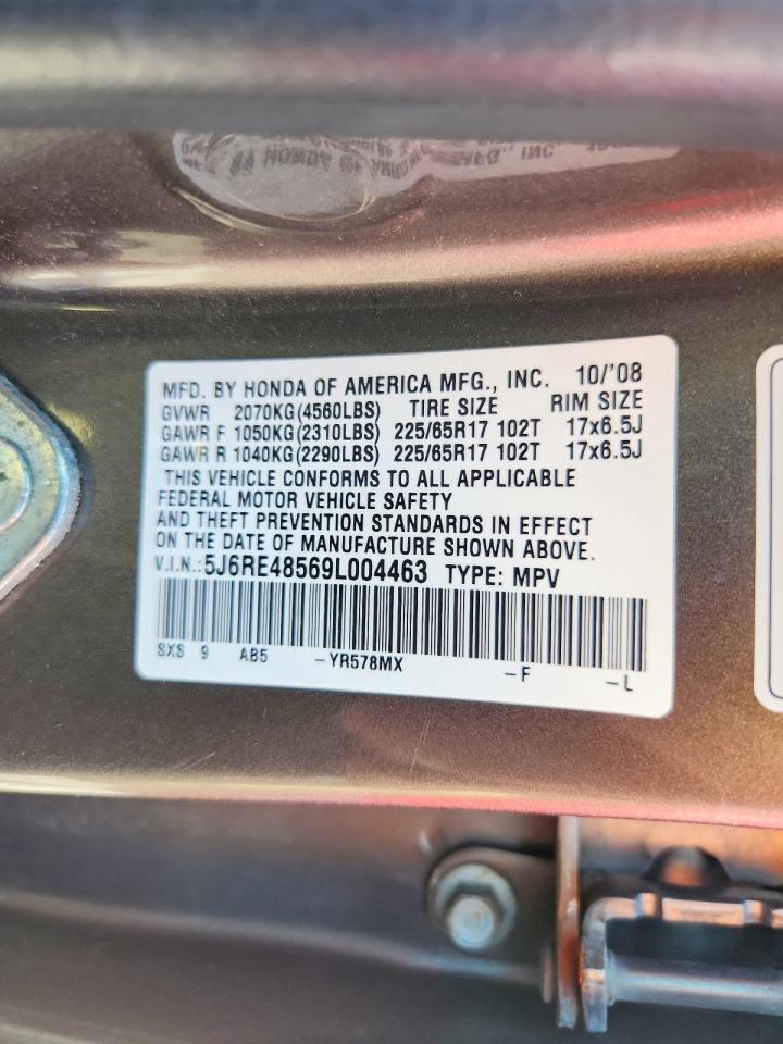 2009 Honda Cr-v Ex Gold vin: 5J6RE48569L004463