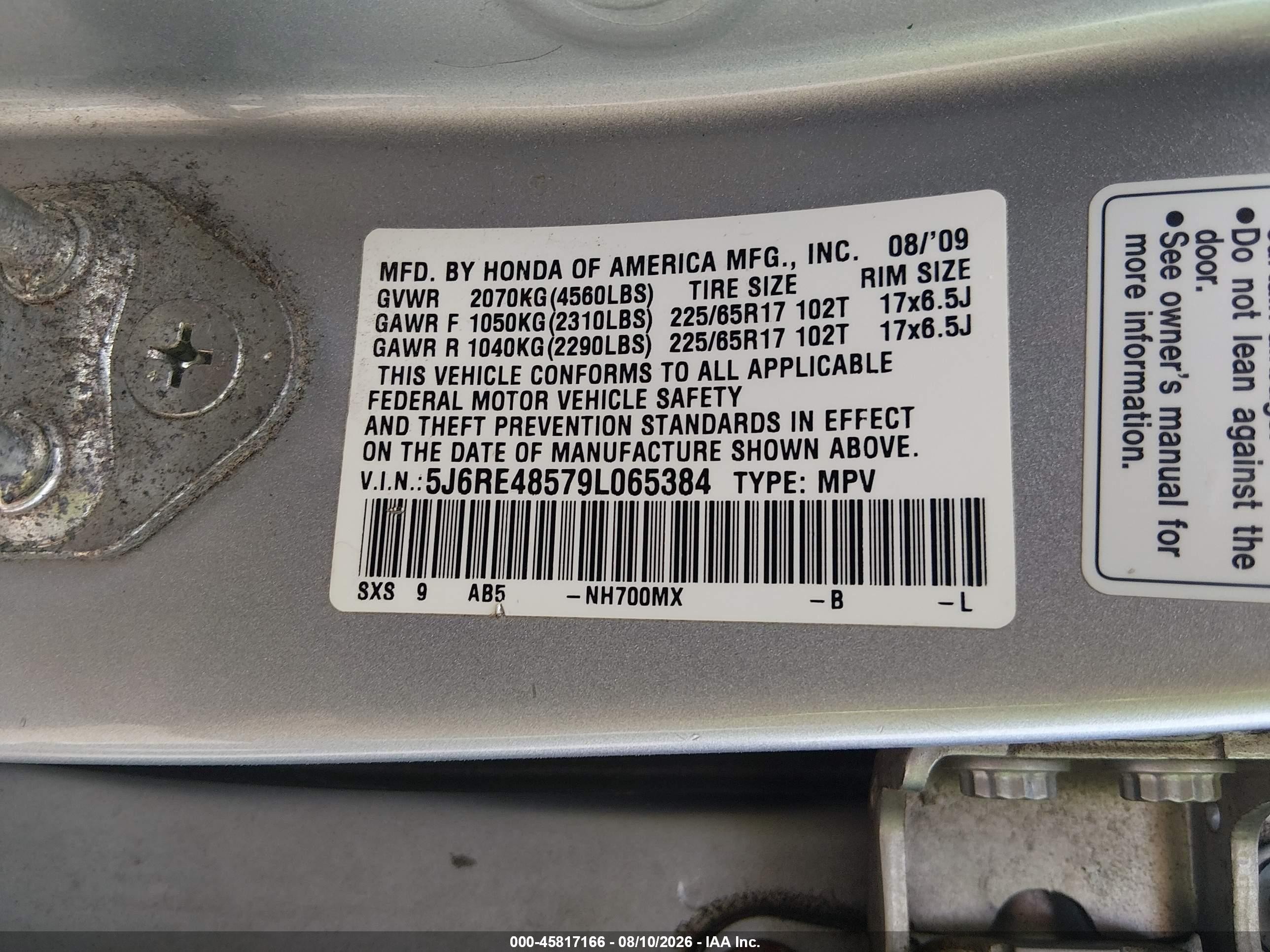 2009 Honda Cr-v Ex Silver vin: 5J6RE48579L065384