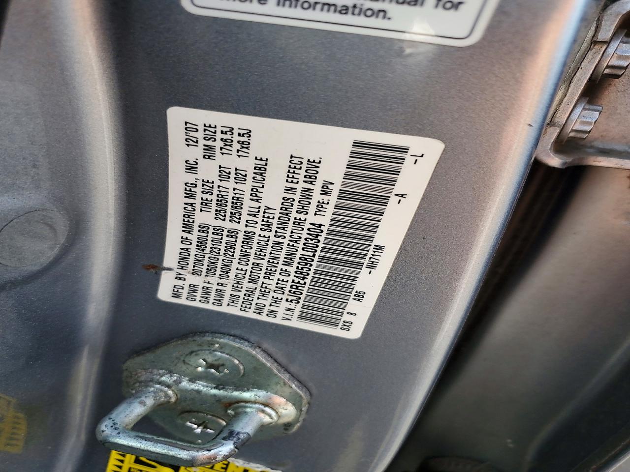 2008 Honda Cr-v Ex Gray vin: 5J6RE48598L003404
