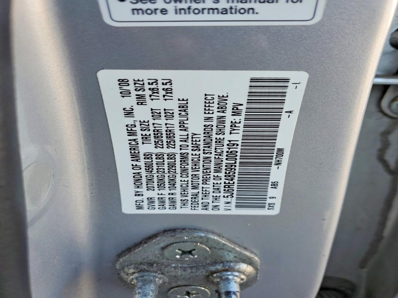 2009 Honda Cr-v Ex Silver vin: 5J6RE48599L006191