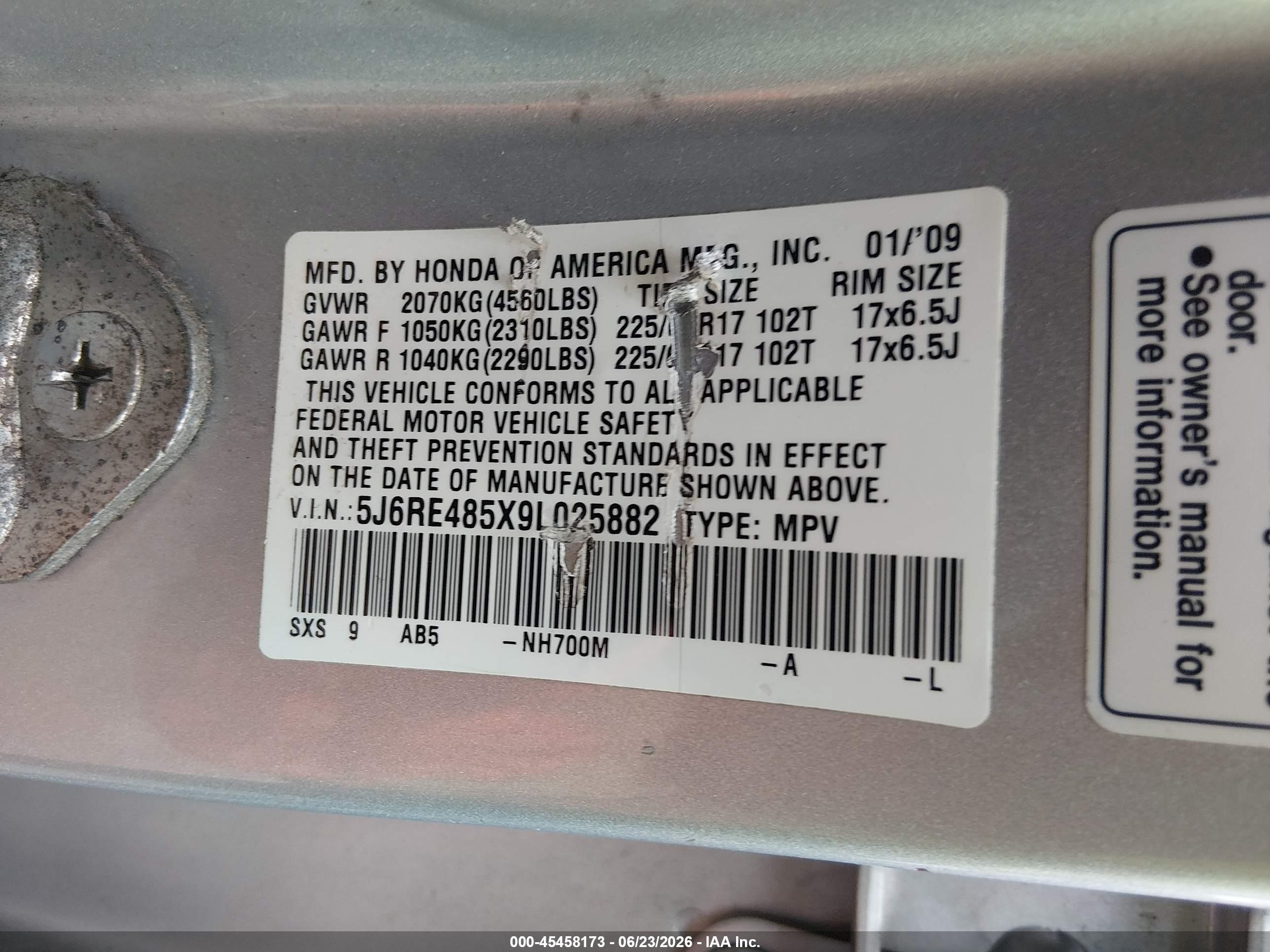 2009 Honda Cr-v Ex Silver vin: 5J6RE485X9L025882