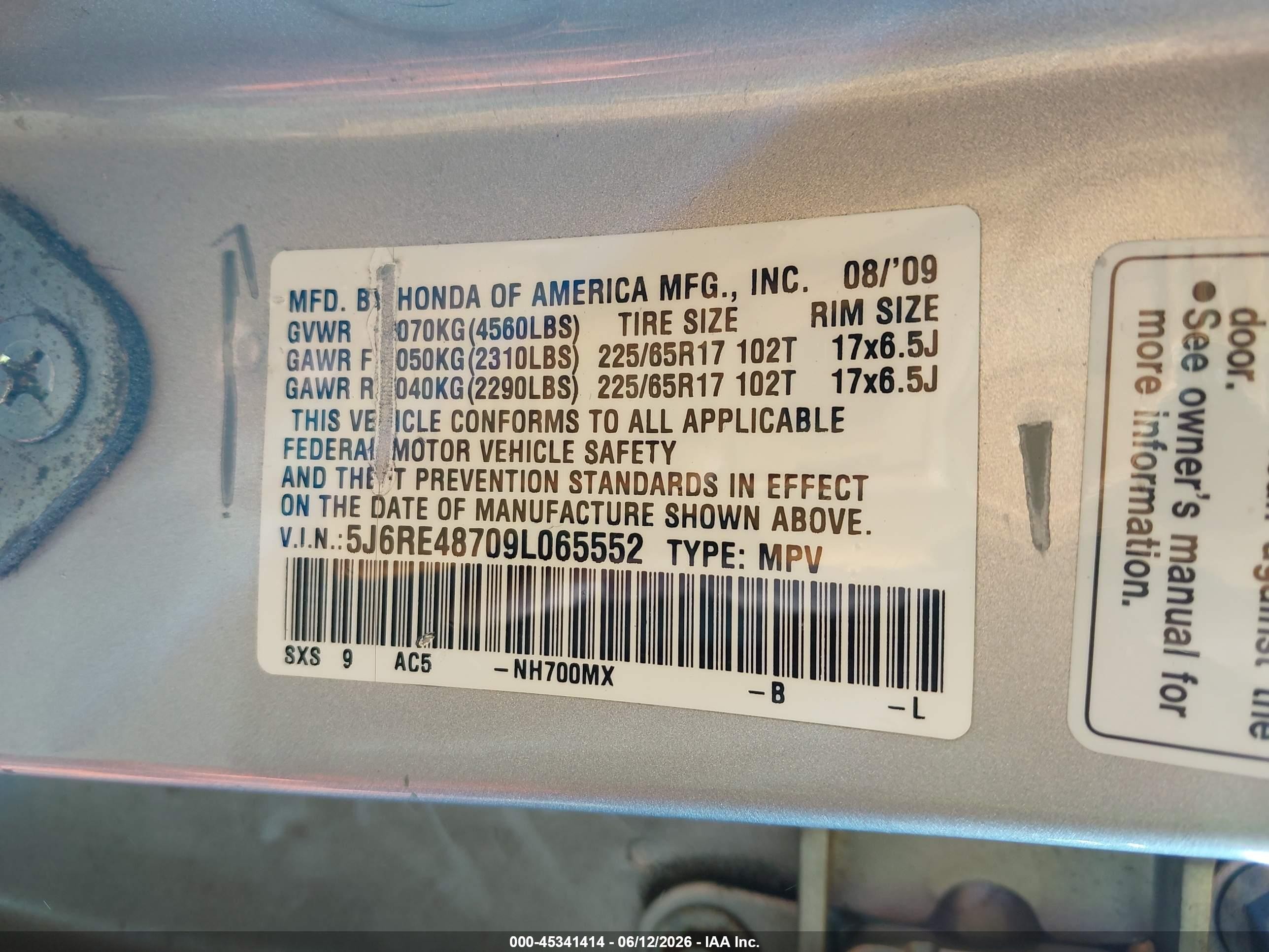 2009 Honda Cr-v Ex-l Silver vin: 5J6RE48709L065552