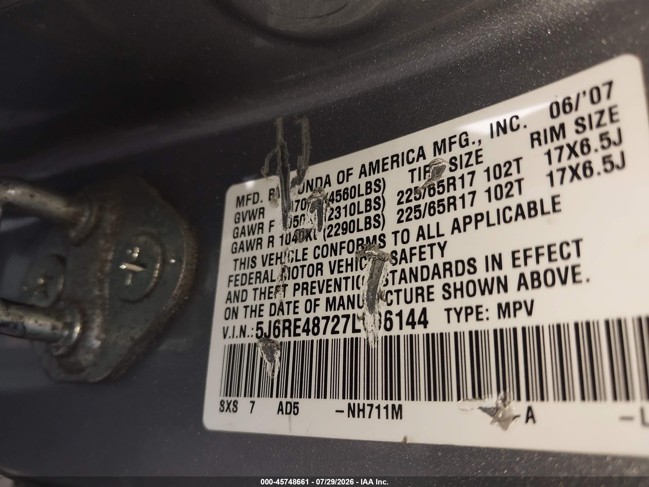 2007 Honda Cr-v Ex-l Silver vin: 5J6RE48727L006144