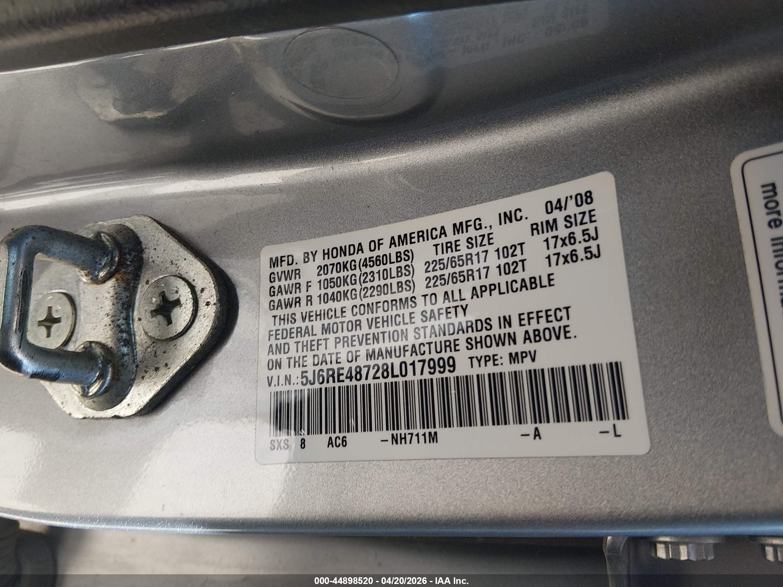 2008 Honda Cr-v Ex-l Серебряный vin: 5J6RE48728L017999