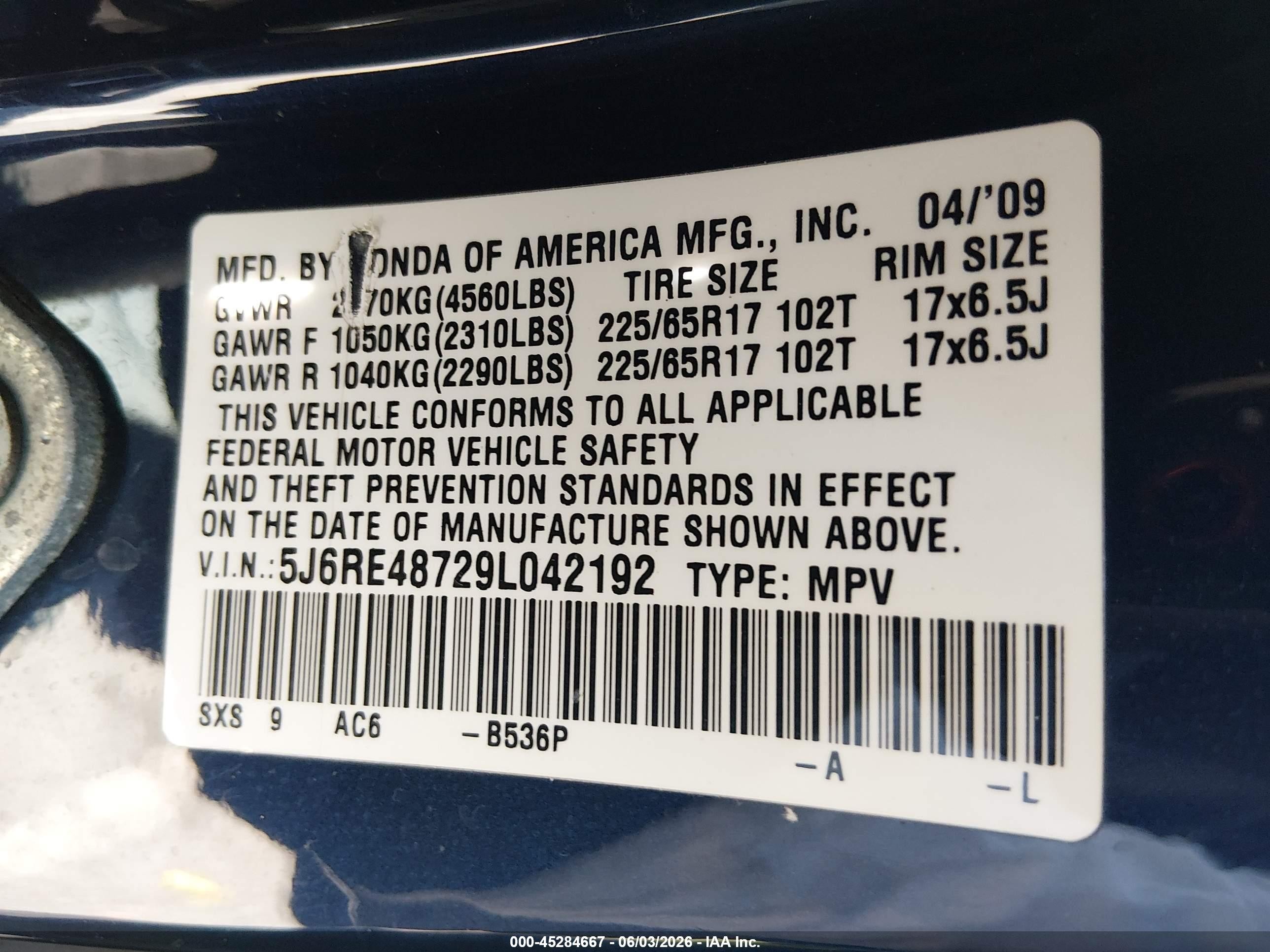 2009 Honda Cr-v Ex-l Синий vin: 5J6RE48729L042192