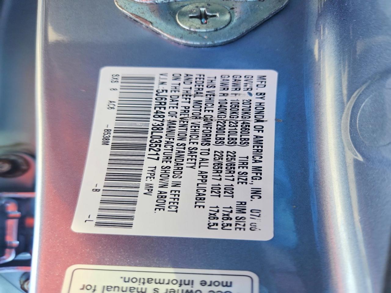 2008 Honda Cr-v Exl Silver vin: 5J6RE48738L035217