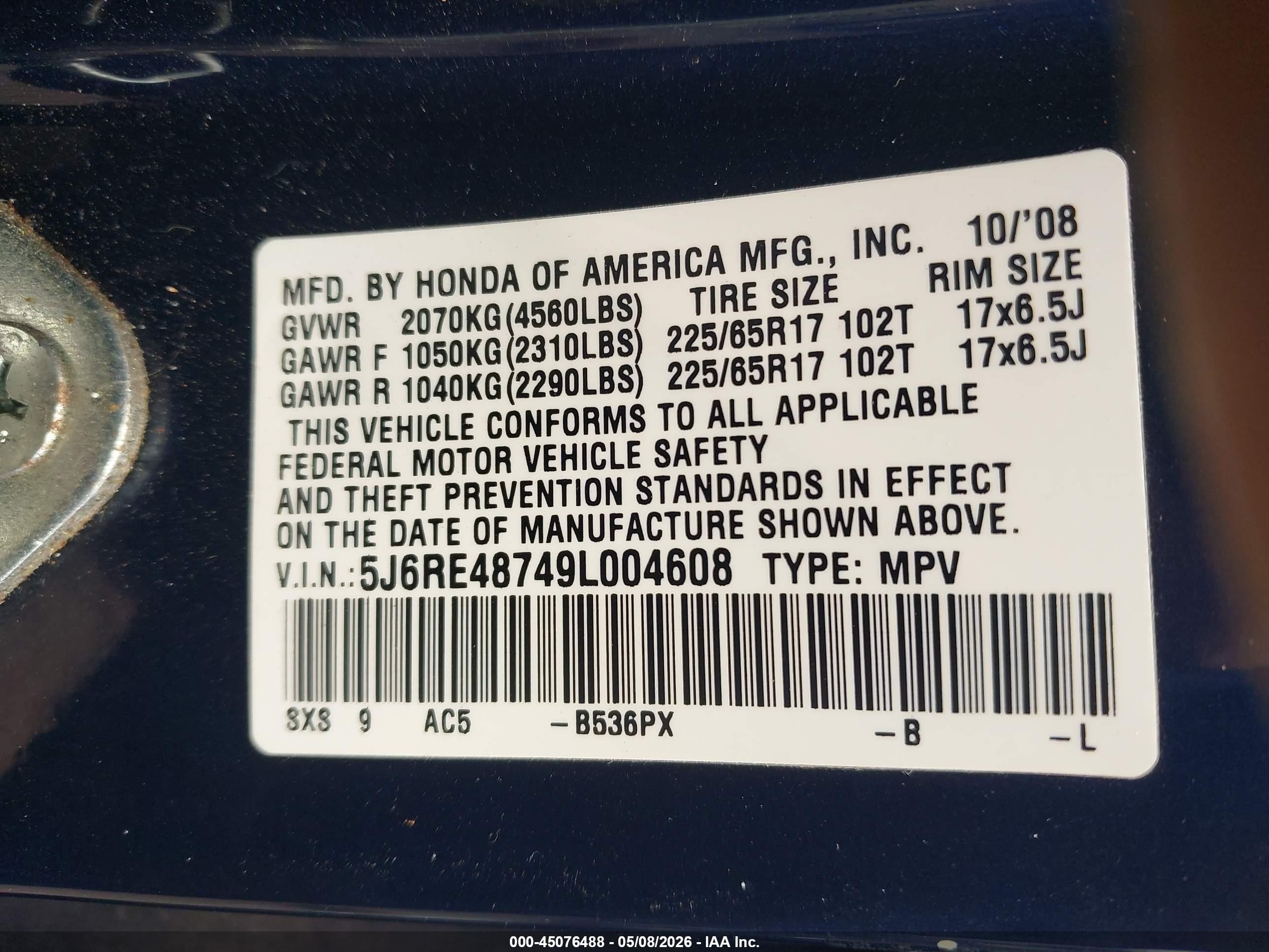 2009 Honda Cr-v Ex-l Black vin: 5J6RE48749L004608