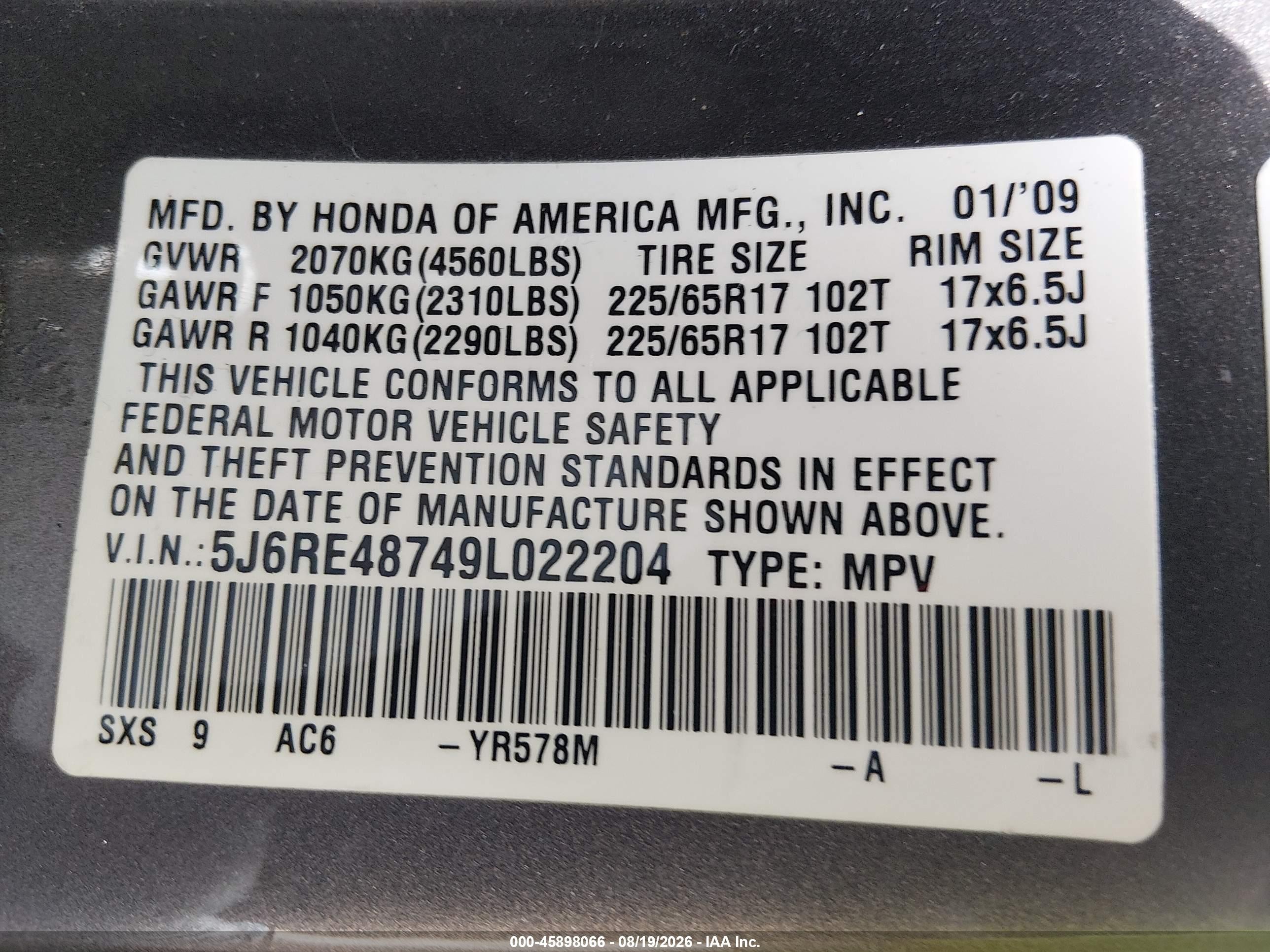 2009 Honda Cr-v Ex-l Brown vin: 5J6RE48749L022204