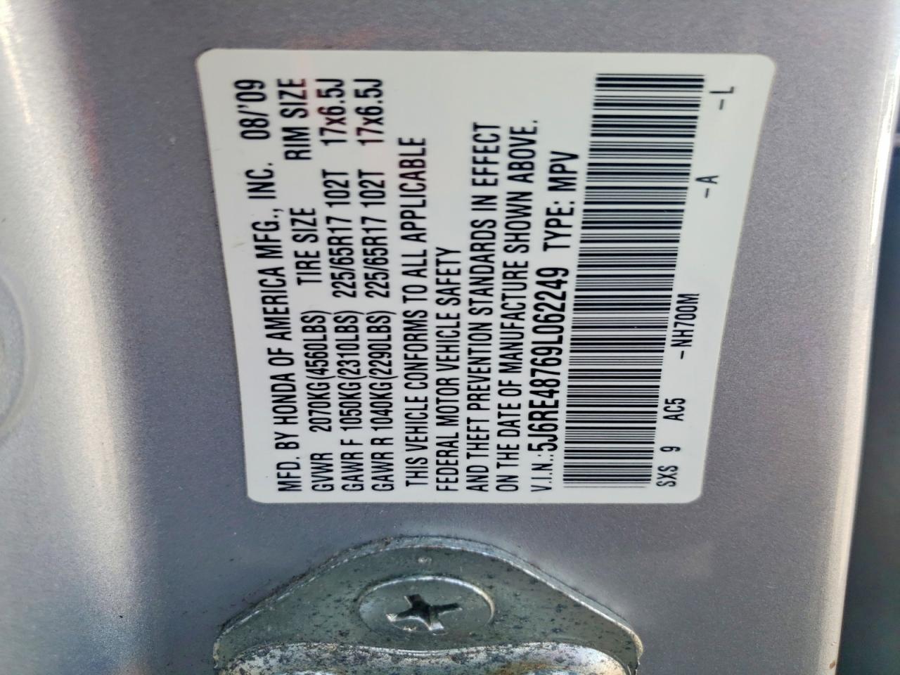 2009 Honda Cr-v Exl Silver vin: 5J6RE48769L062249