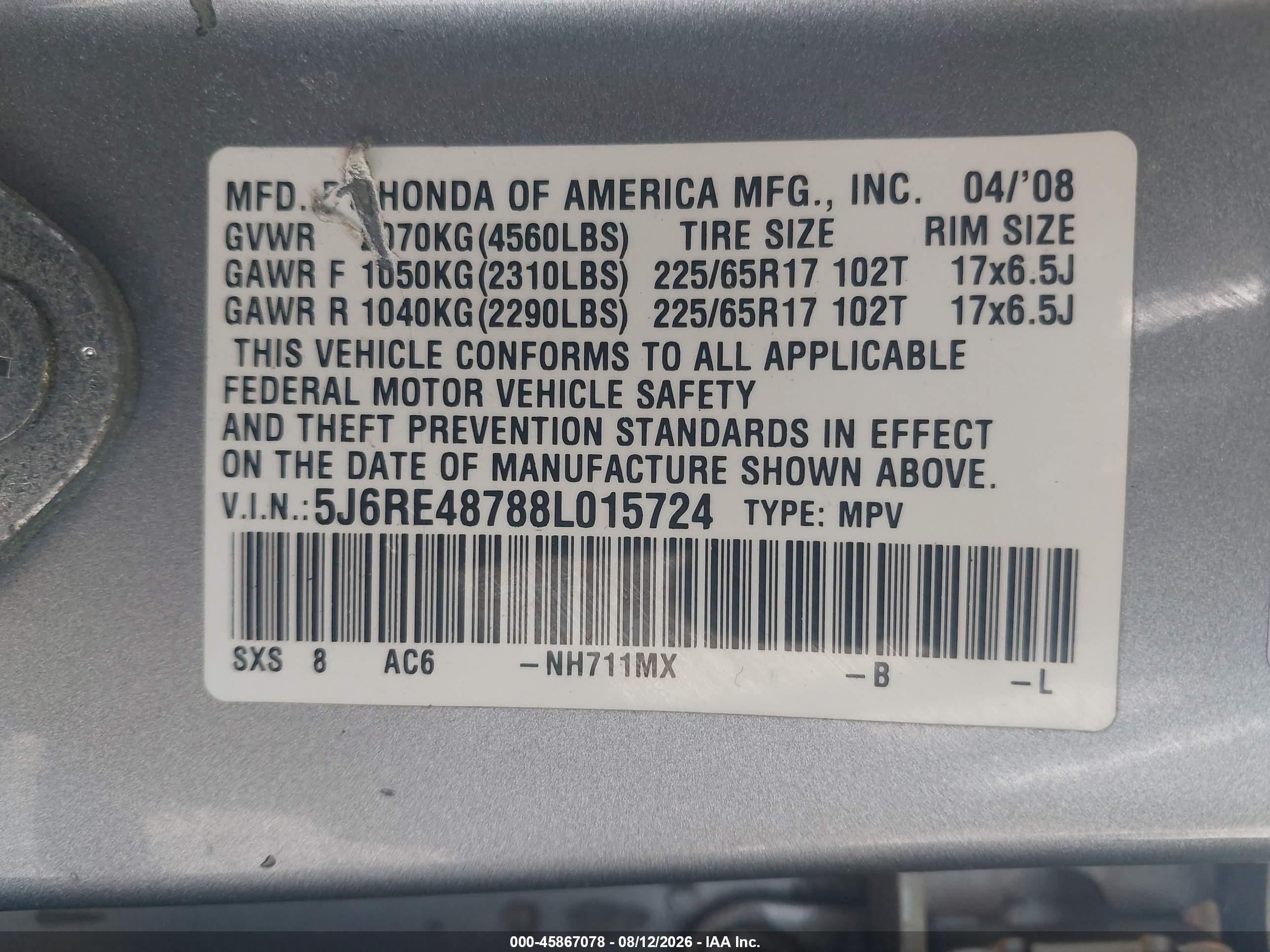 2008 Honda Cr-v Ex-l Silver vin: 5J6RE48788L015724