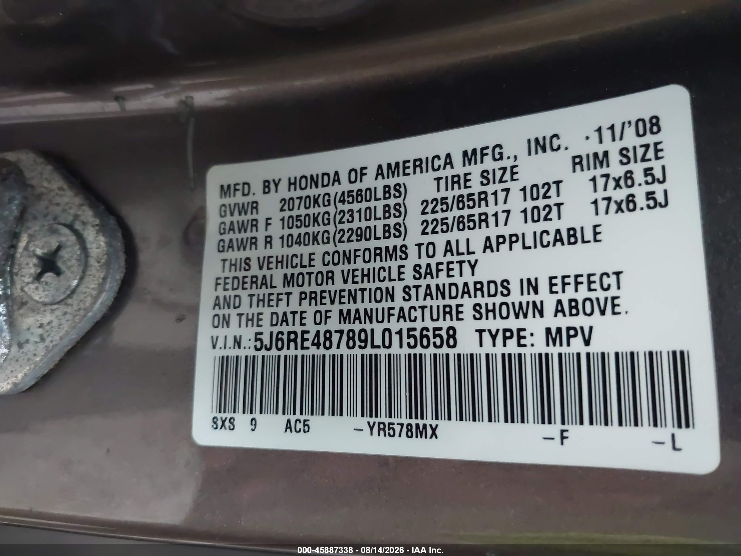 2009 Honda Cr-v Ex-l Brown vin: 5J6RE48789L015658