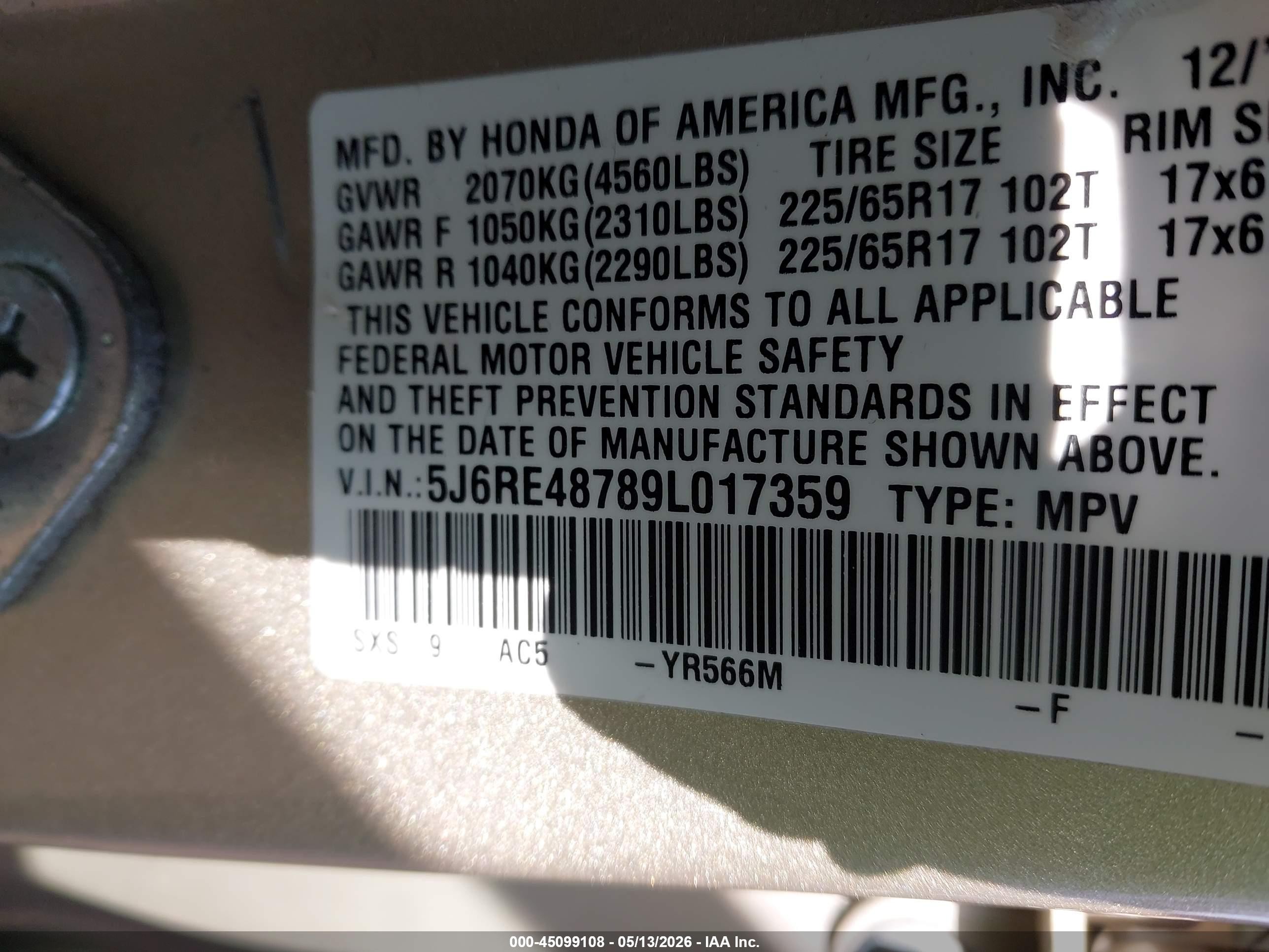 2009 Honda Cr-v Ex-l Gold vin: 5J6RE48789L017359