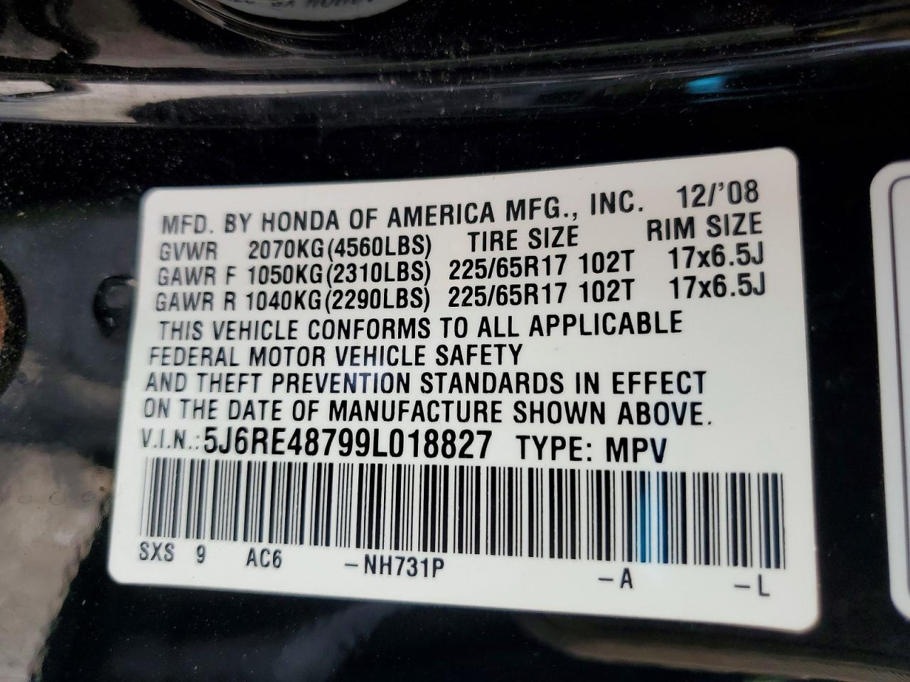 2009 Honda Cr-v Exl Black vin: 5J6RE48799L018827