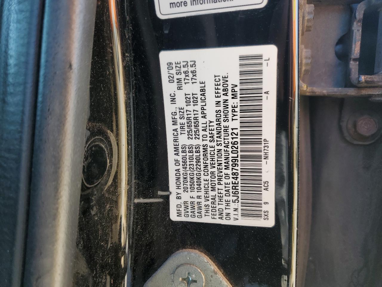 2009 Honda Cr-v Exl Черный vin: 5J6RE48799L026121