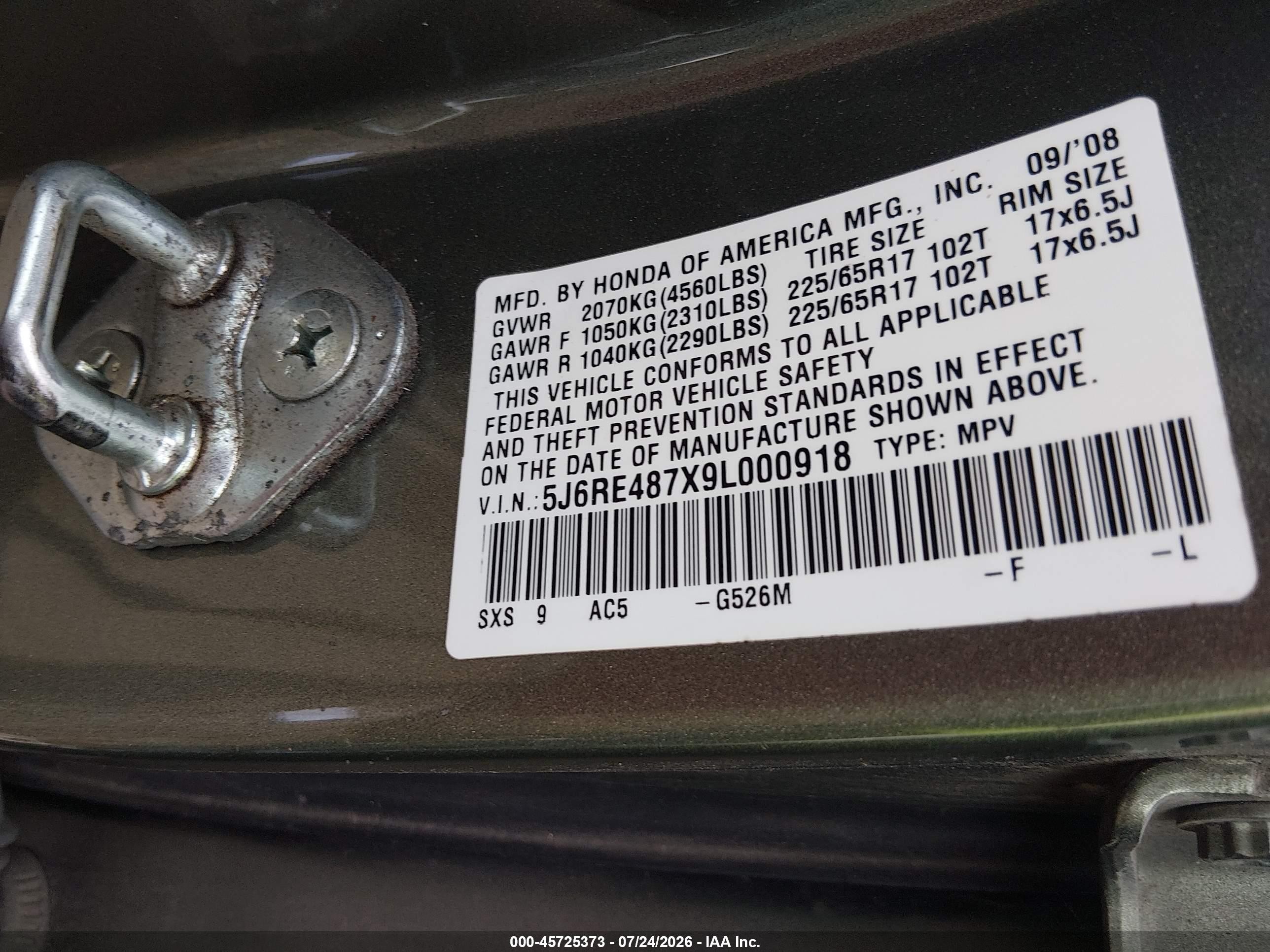 2009 Honda Cr-v Ex-l Зеленый vin: 5J6RE487X9L000918