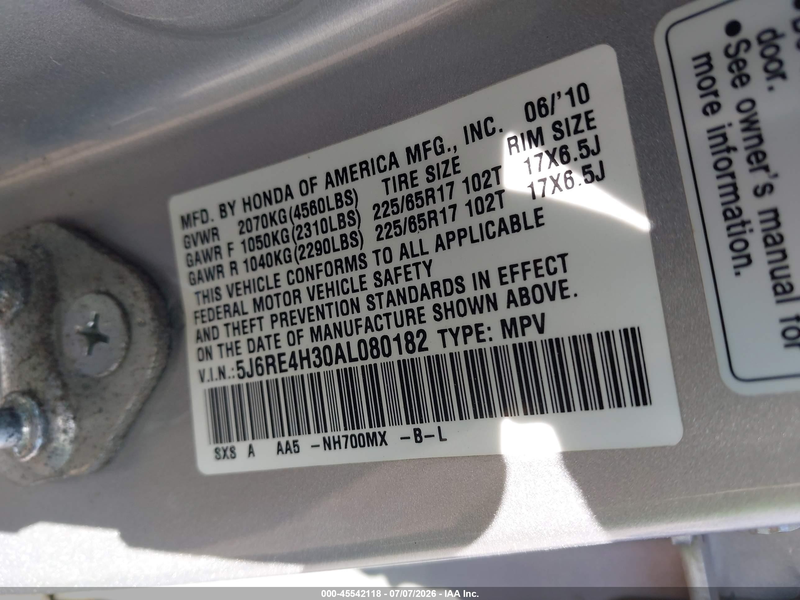 2010 Honda Cr-v Lx Silver vin: 5J6RE4H30AL080182