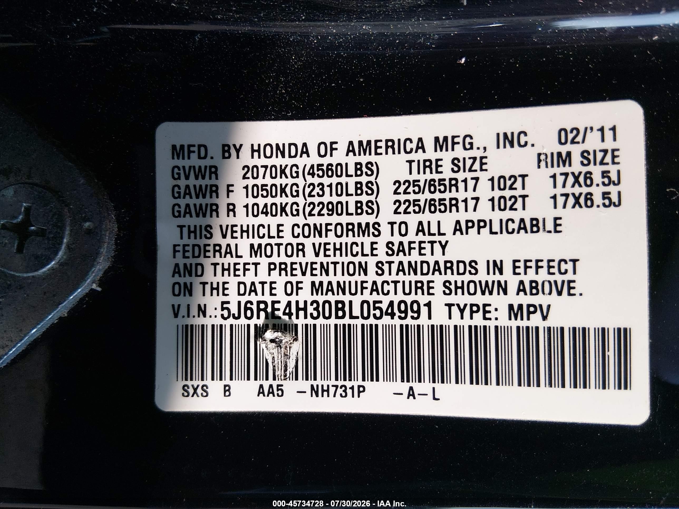 2011 Honda Cr-v Lx Black vin: 5J6RE4H30BL054991