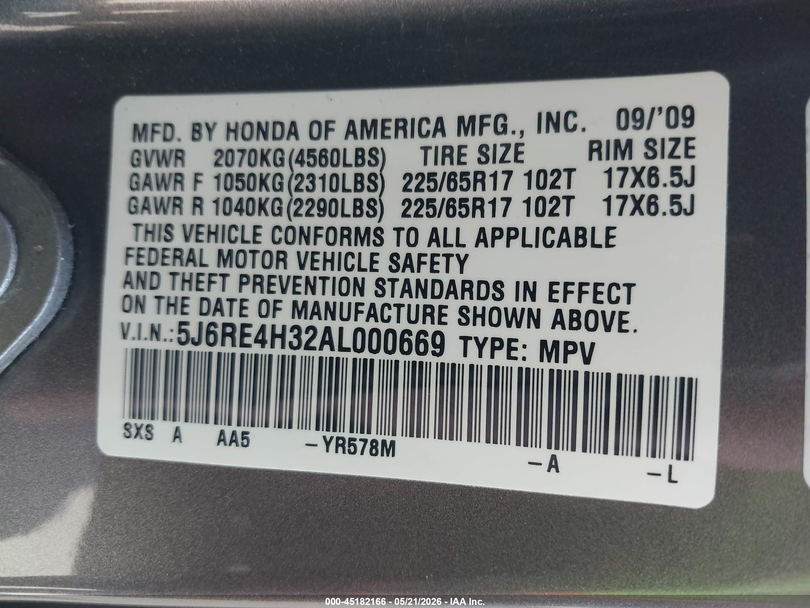 2010 Honda Cr-v Lx Gray vin: 5J6RE4H32AL000669