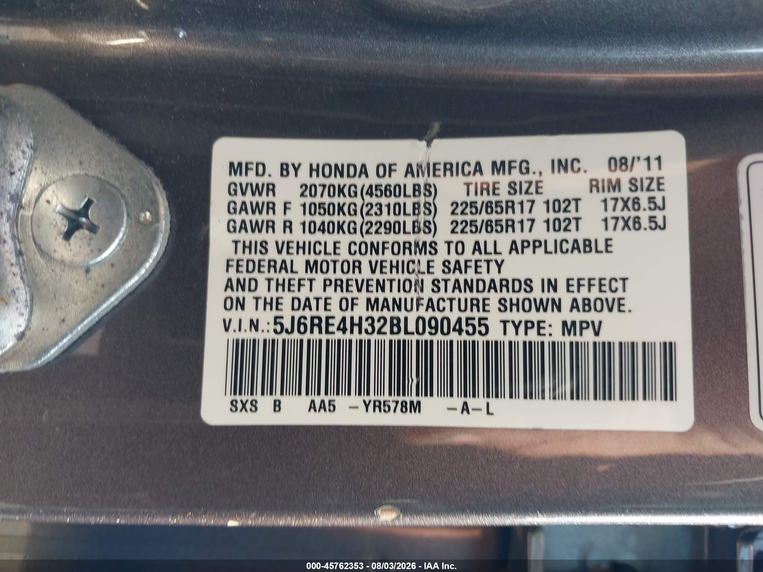 2011 Honda Cr-v Lx Gray vin: 5J6RE4H32BL090455