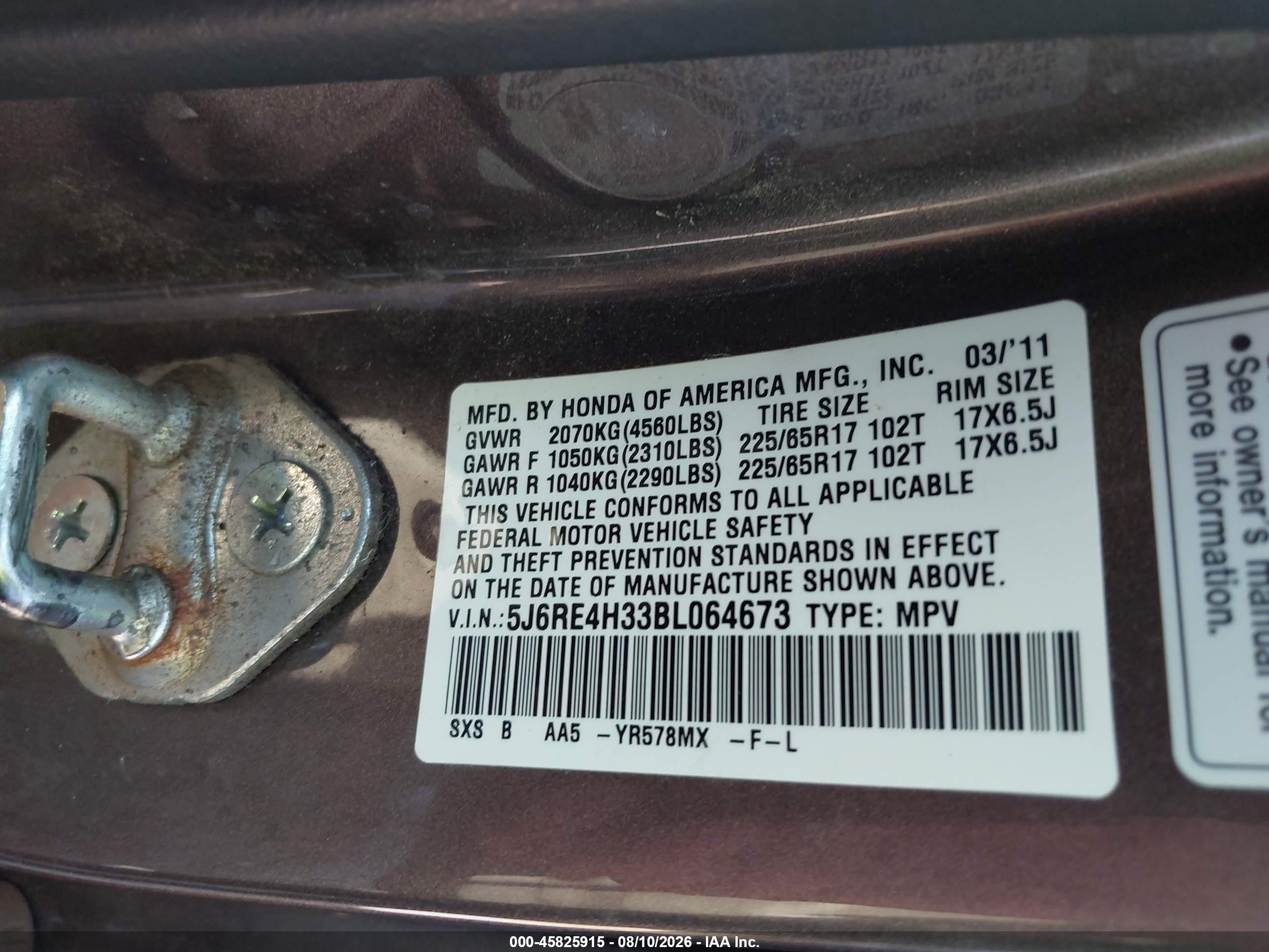 2011 Honda Cr-v Lx Серый vin: 5J6RE4H33BL064673
