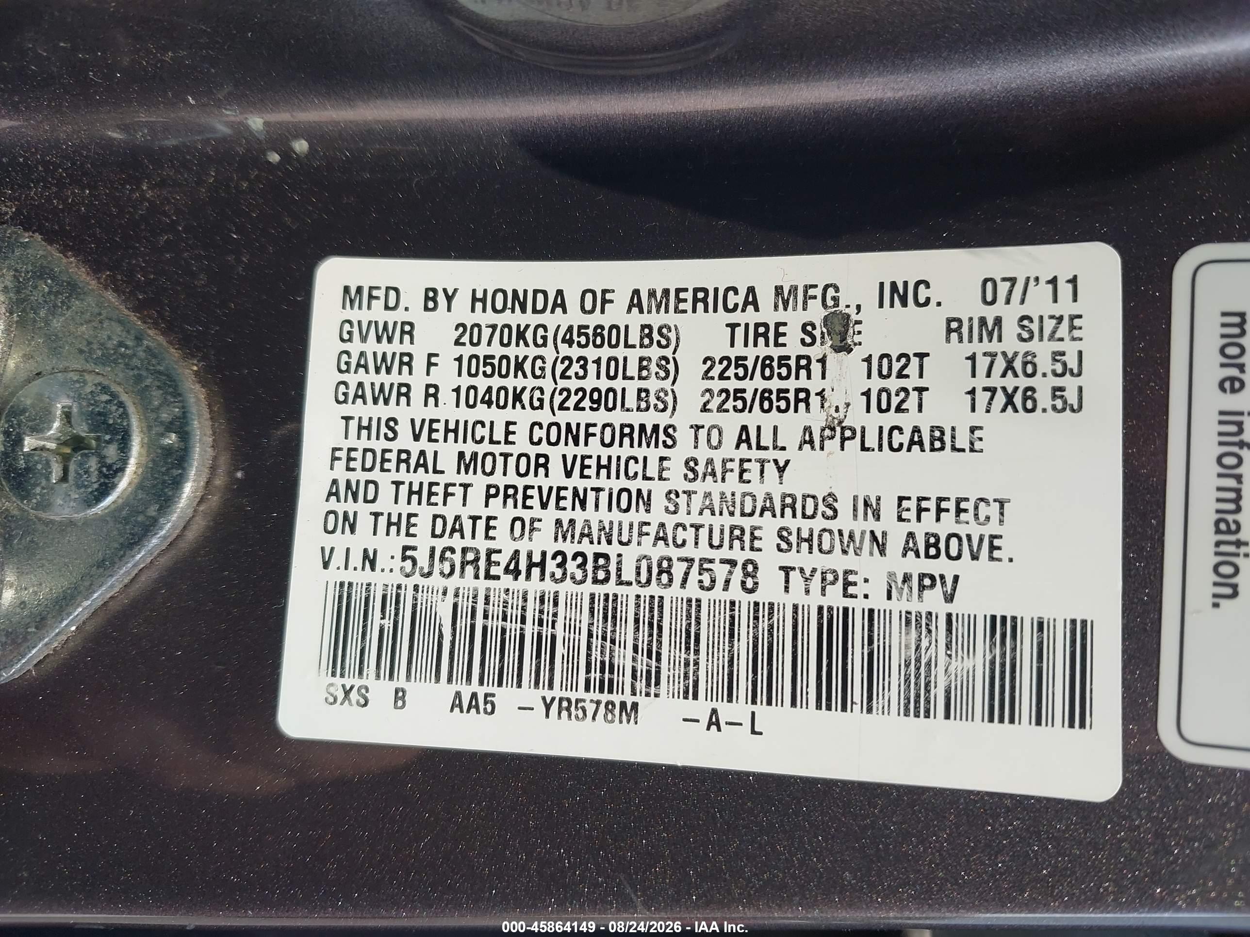 2011 Honda Cr-v Lx Gray vin: 5J6RE4H33BL087578