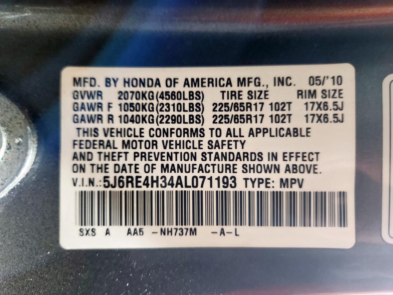 2010 Honda Cr-v Lx Silver vin: 5J6RE4H34AL071193