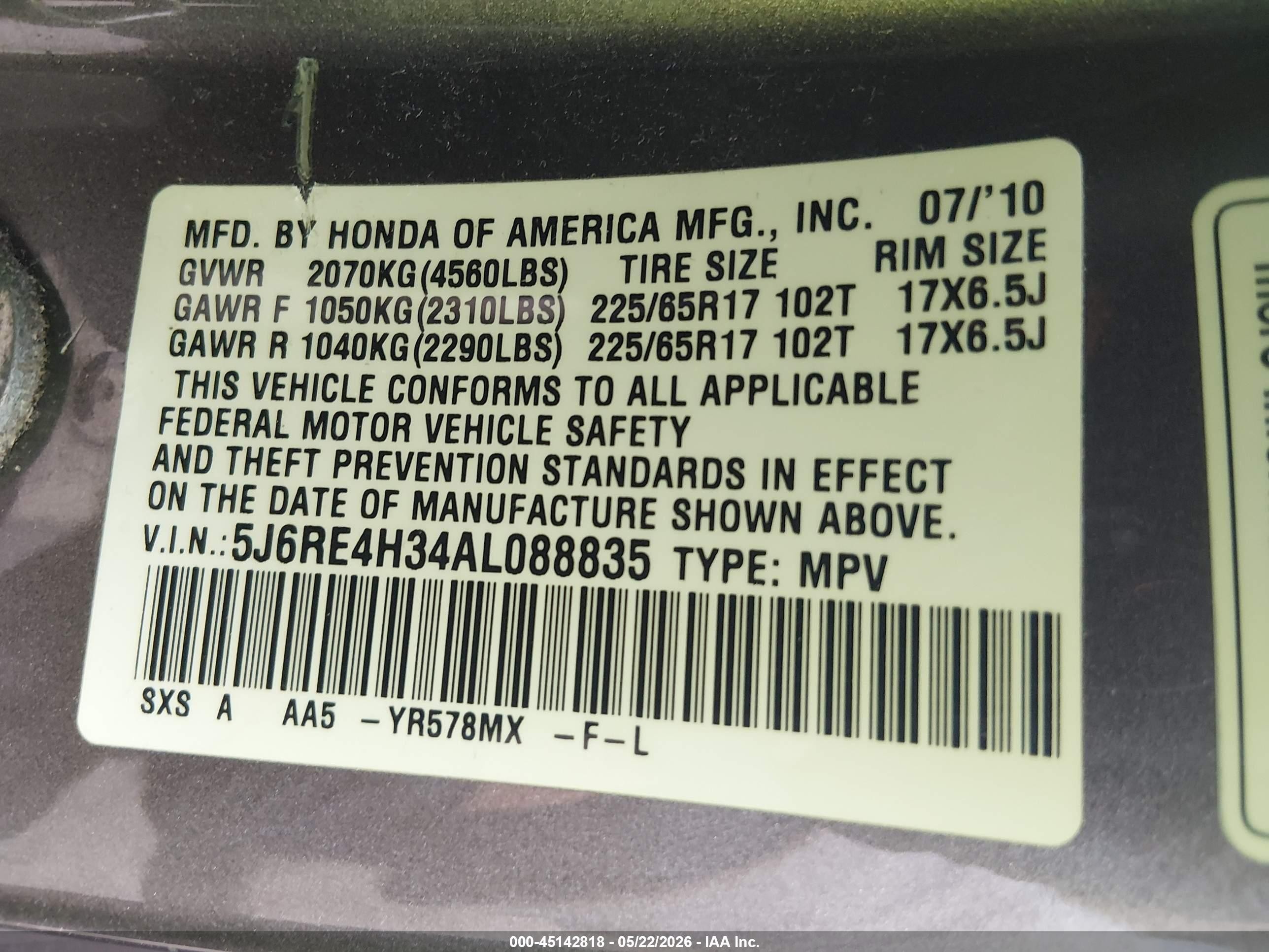 2010 Honda Cr-v Lx Gray vin: 5J6RE4H34AL088835