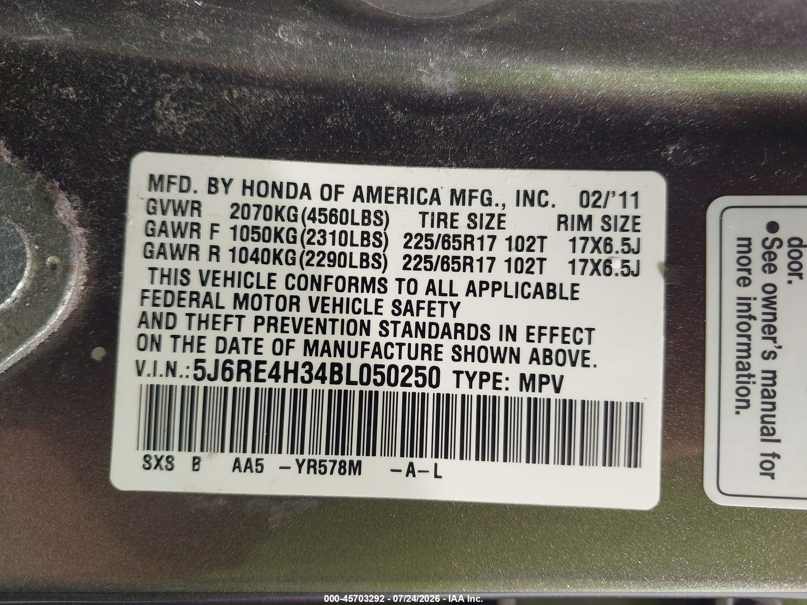 2011 Honda Cr-v Lx Gray vin: 5J6RE4H34BL050250